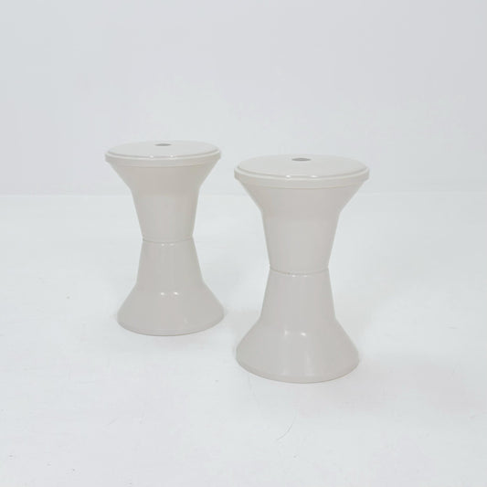 Set of 2 Tam Tam Tulip Diabolo Stools Vintage Space Age by Henry Massonnet Atomic white France 1970s