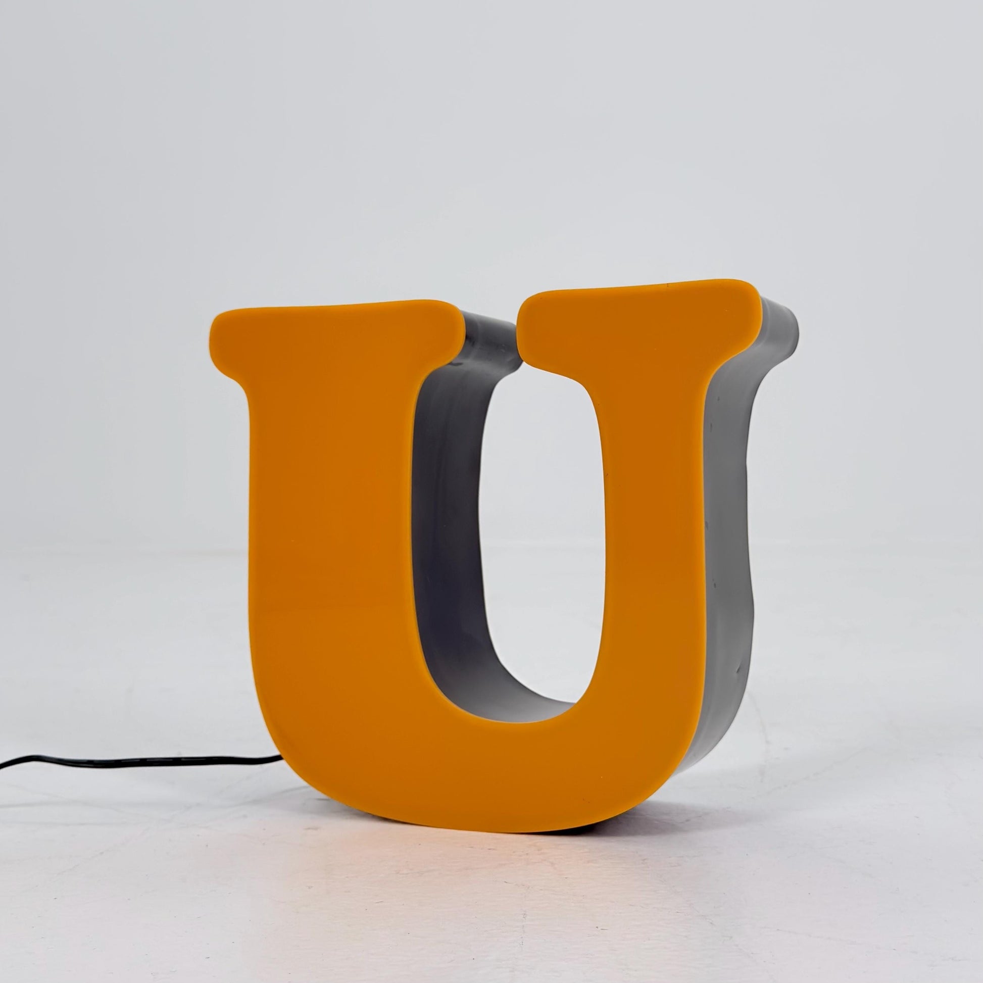 Mid century Illuminated Letter “U” – Orange Plexiglass & Metal Sign Germany 1980s