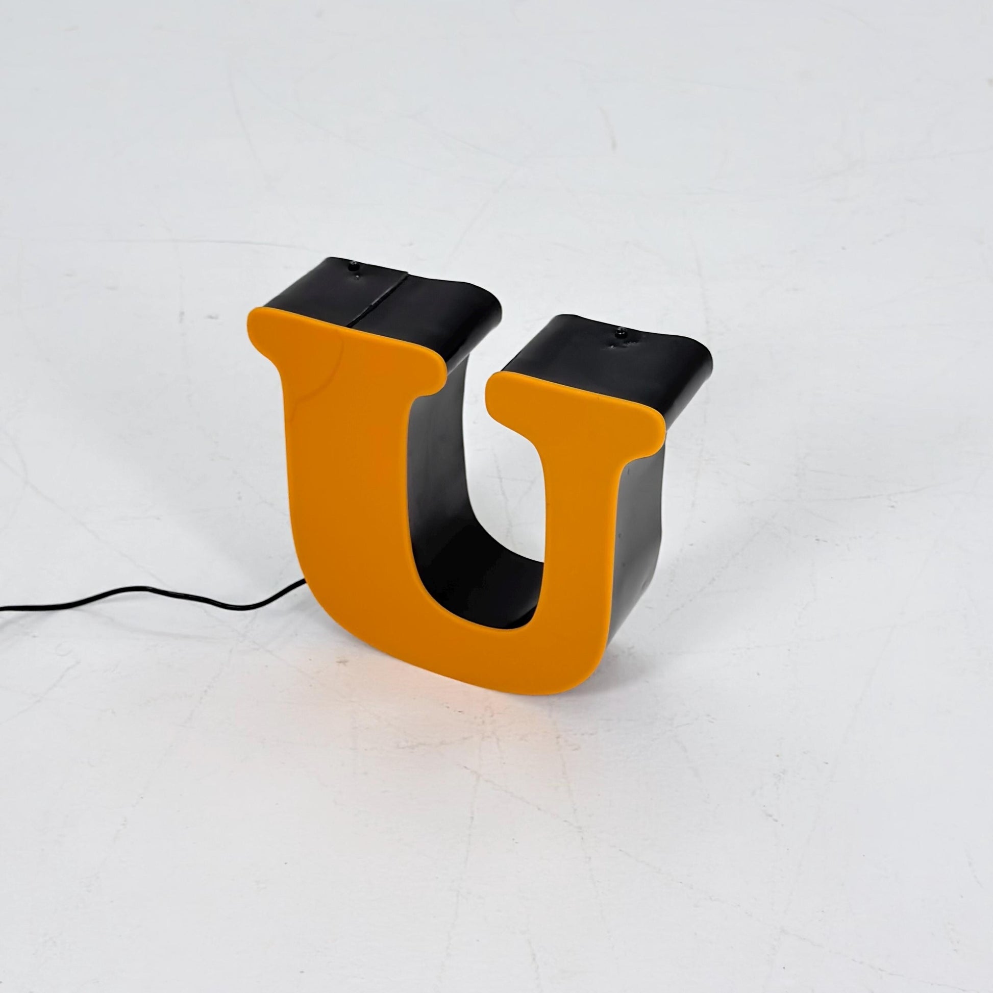 Mid century Illuminated Letter “U” – Orange Plexiglass & Metal Sign Germany 1980s