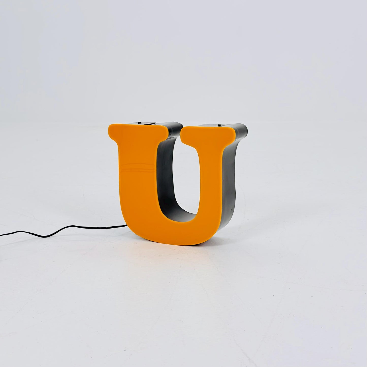 Mid century Illuminated Letter “U” – Orange Plexiglass & Metal Sign Germany 1980s