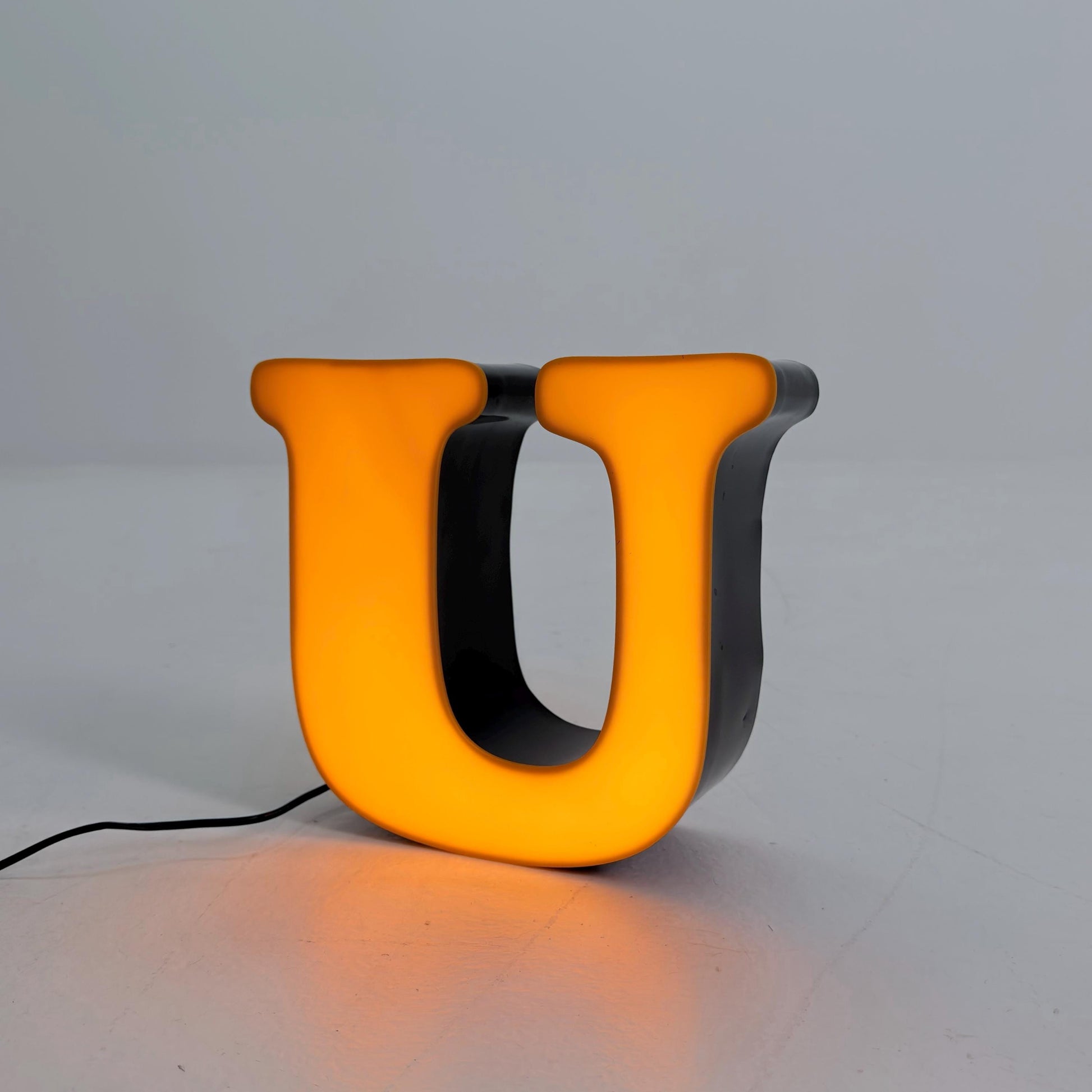 Mid century Illuminated Letter “U” – Orange Plexiglass & Metal Sign Germany 1980s