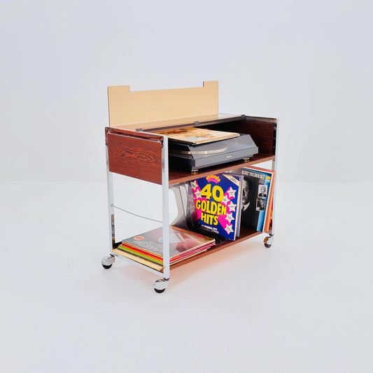 Mid century Space Age wood Acrylic Chrome Bar Cart | Mid Century Modern Serving Trolley | 1970s Italy