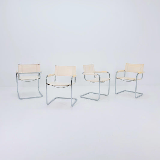 Set of 4 Mid century Bauhaus B34 Cantilever armChair by Mart Stam for Jox Interni, Italy 1980s