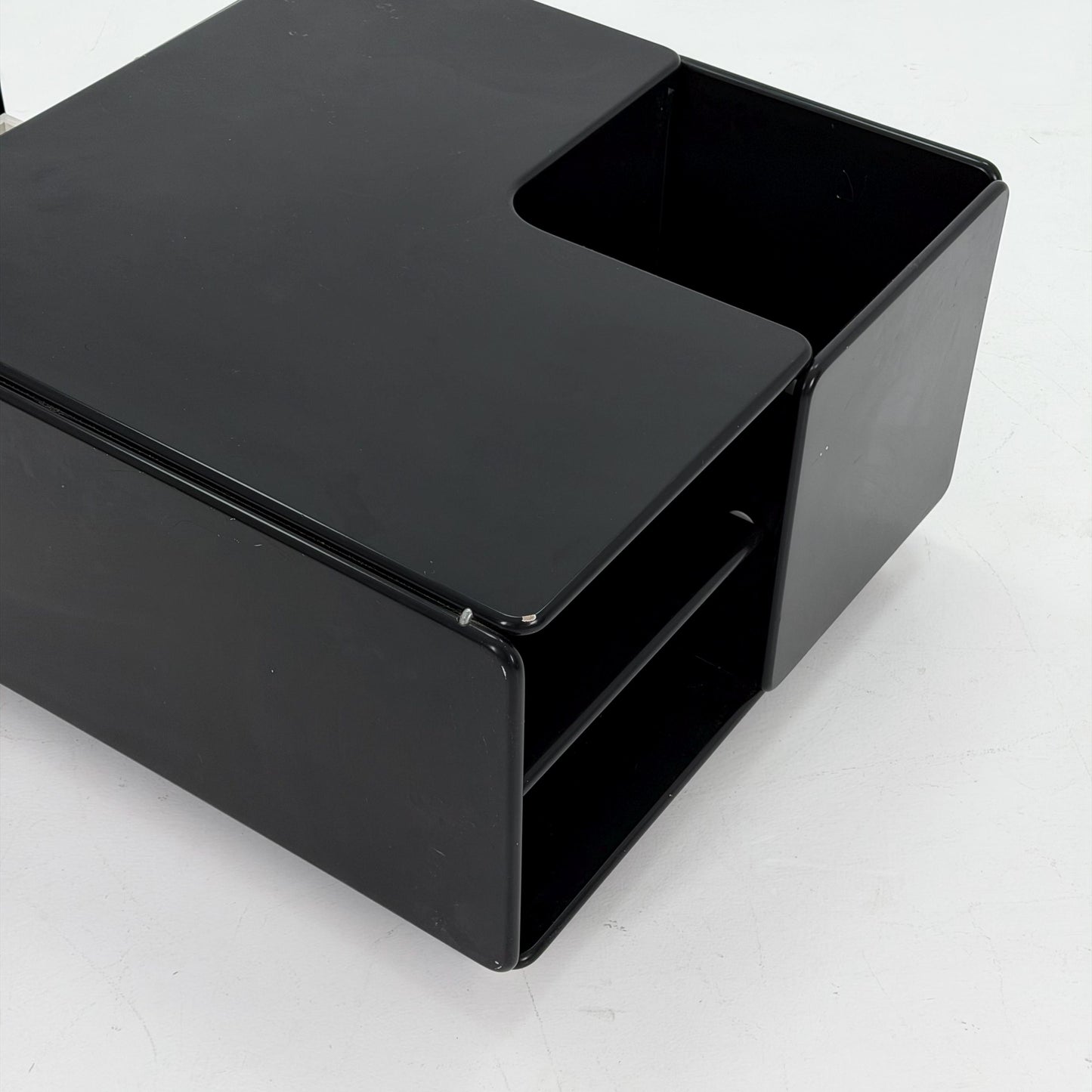 Rare Mid-Century Black Coffee Table by Tecta Germany | Bauhaus Design 1980s | Sliding Drawers on Wheels