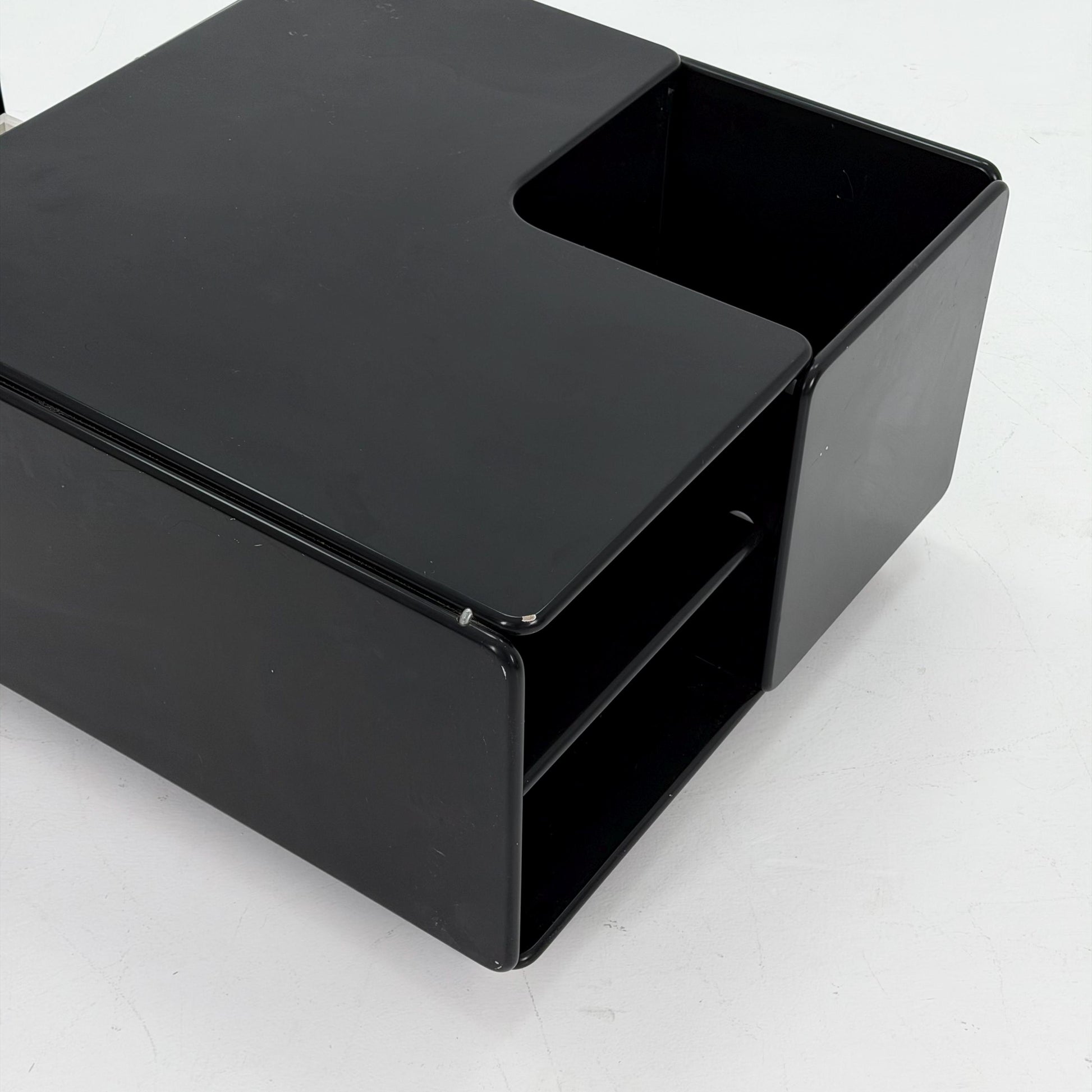 Rare Mid-Century Black Coffee Table by Tecta Germany | Bauhaus Design 1980s | Sliding Drawers on Wheels