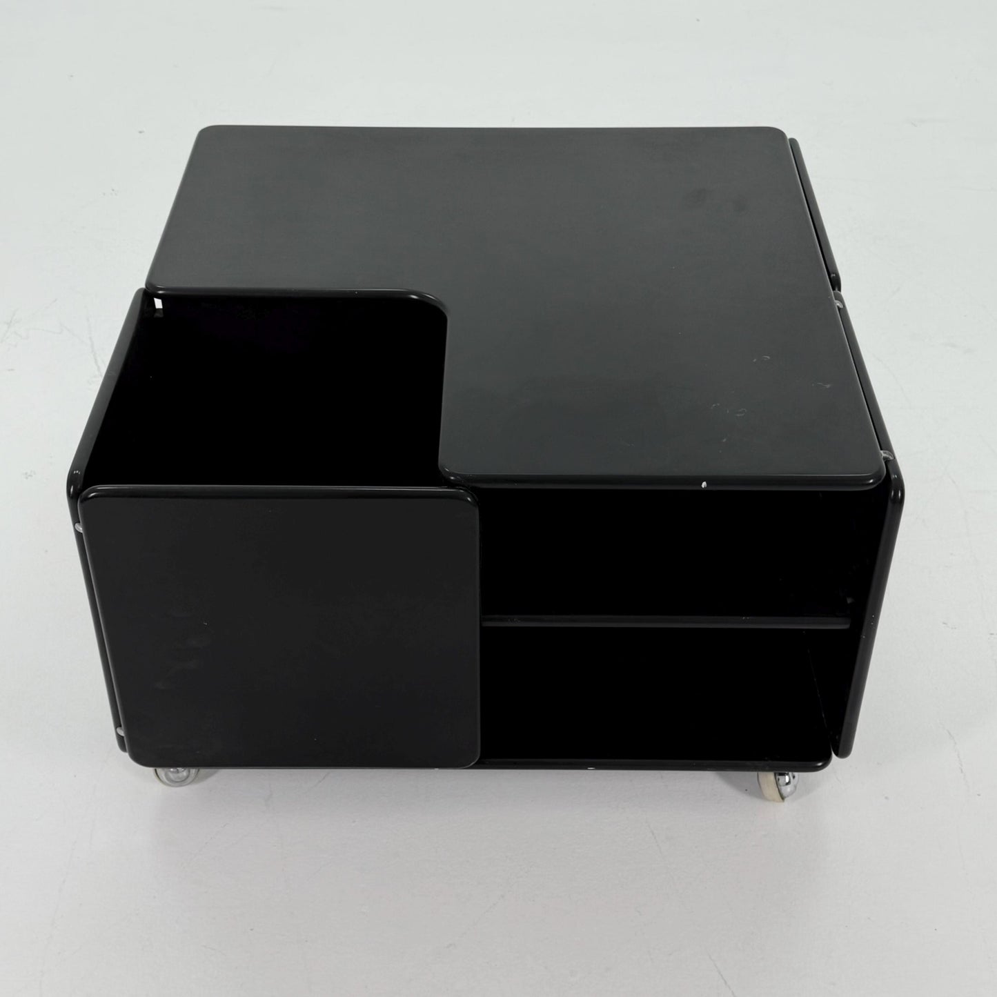 Rare Mid-Century Black Coffee Table by Tecta Germany | Bauhaus Design 1980s | Sliding Drawers on Wheels