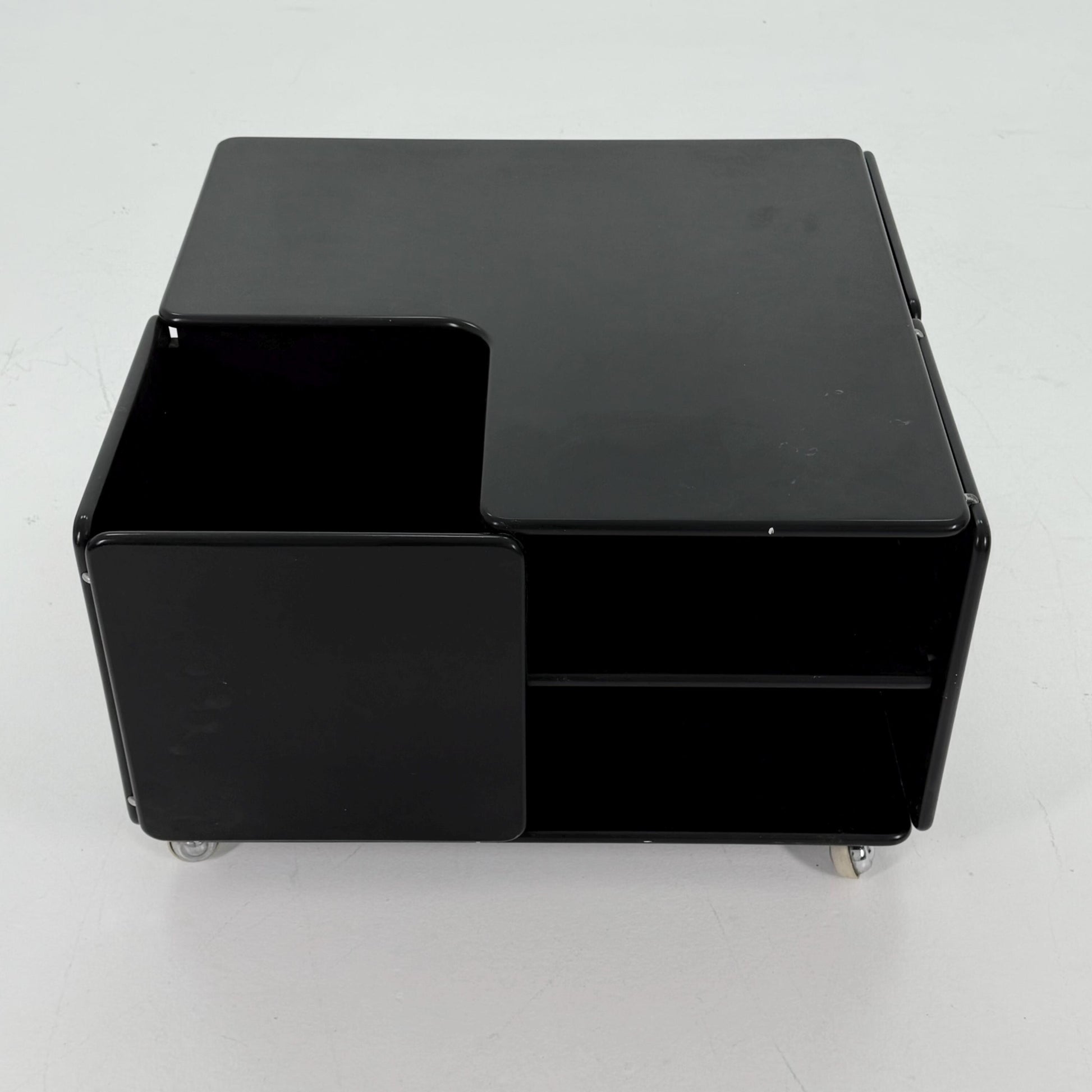 Rare Mid-Century Black Coffee Table by Tecta Germany | Bauhaus Design 1980s | Sliding Drawers on Wheels