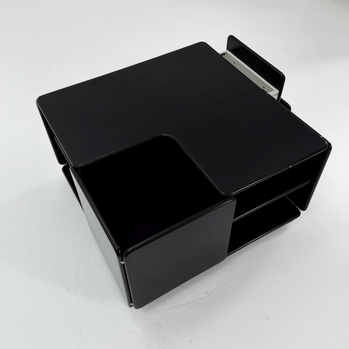 Rare Mid-Century Black Coffee Table by Tecta Germany | Bauhaus Design 1980s | Sliding Drawers on Wheels