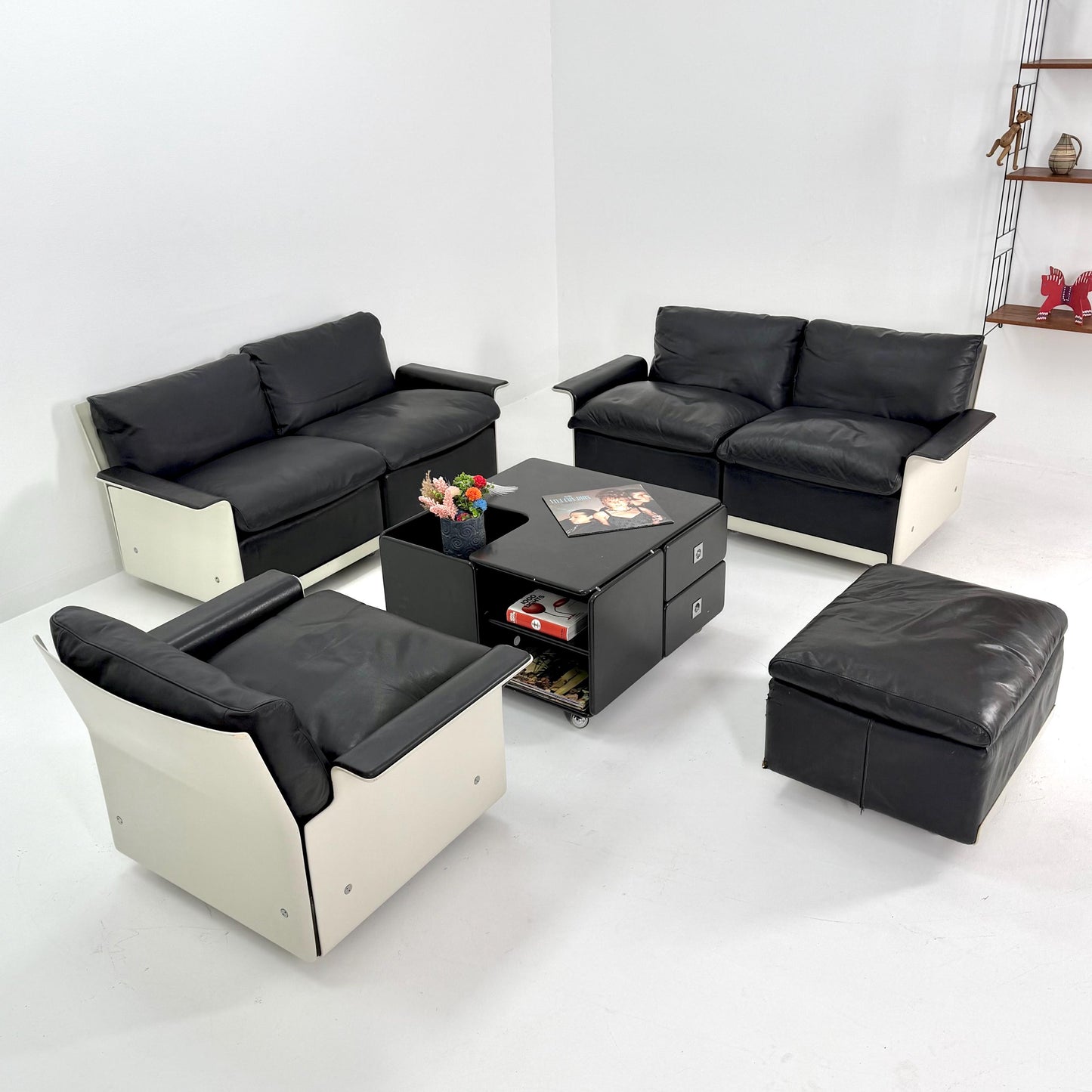Rare Mid-Century Black Coffee Table by Tecta Germany | Bauhaus Design 1980s | Sliding Drawers on Wheels