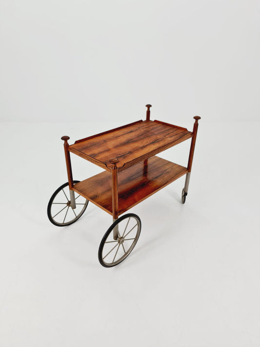 Vintage German trolley bar cart in Rosewood & Chrome By Wilhem Renz , 1960s