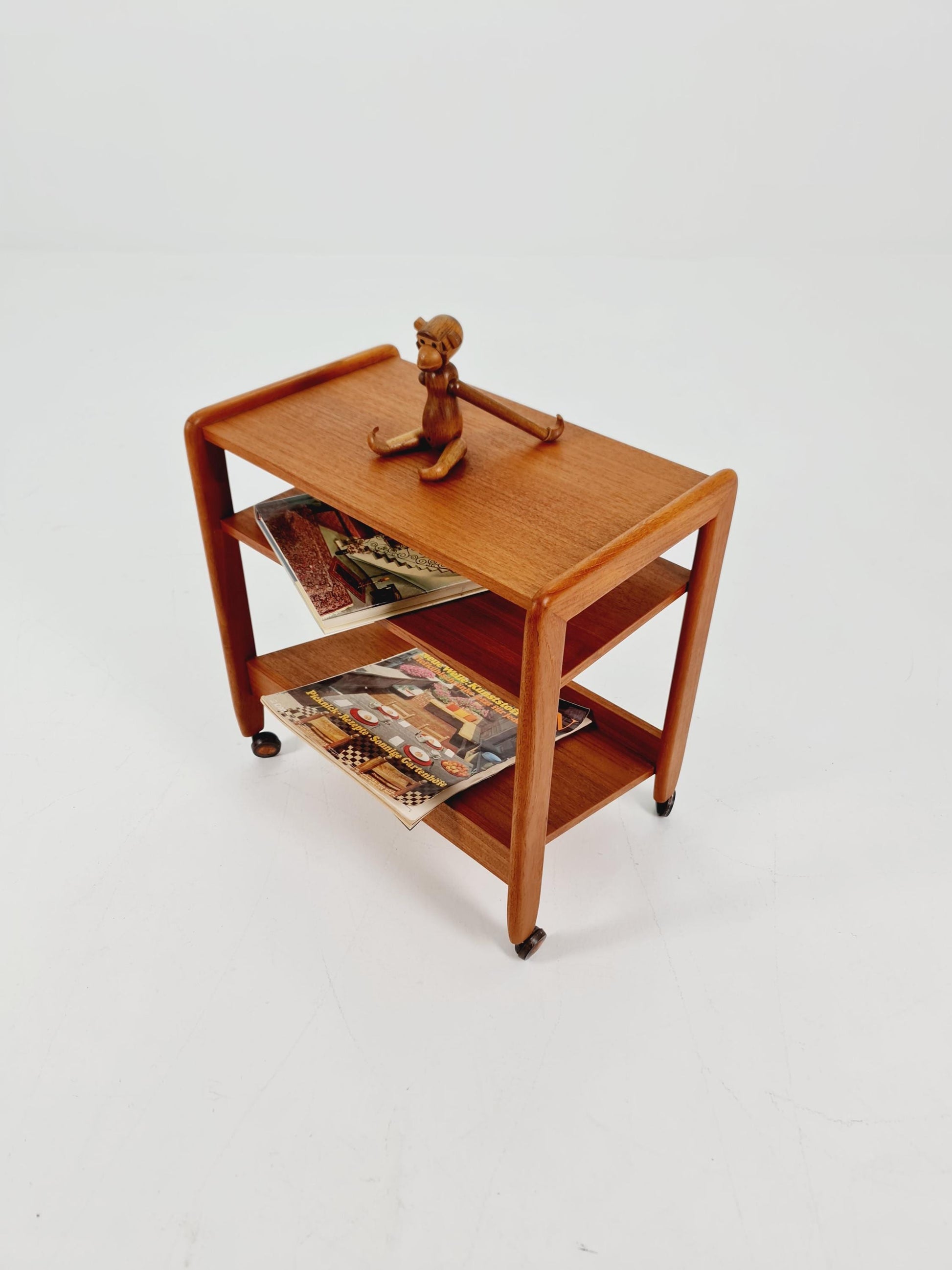 Midcentury Vintage Teak Danish Side table/ Trolly with News Paper shelf 1960s