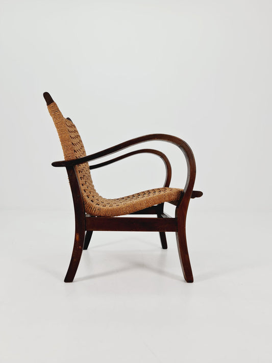 Bauhaus vintage papercord armchair by Ehrich Dieckmann, 1930s