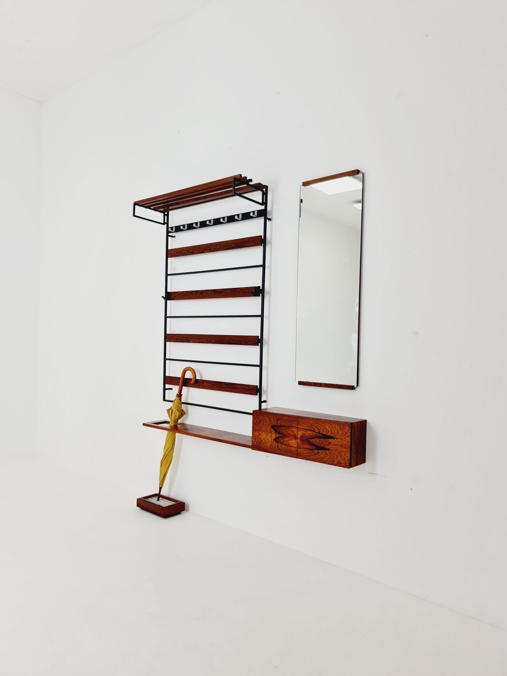 Germany Mid Century Rosewood wardrobe Set coat rack/ hallway wall wardrobe/ With Mirorr, Flor Cabinet 1960s