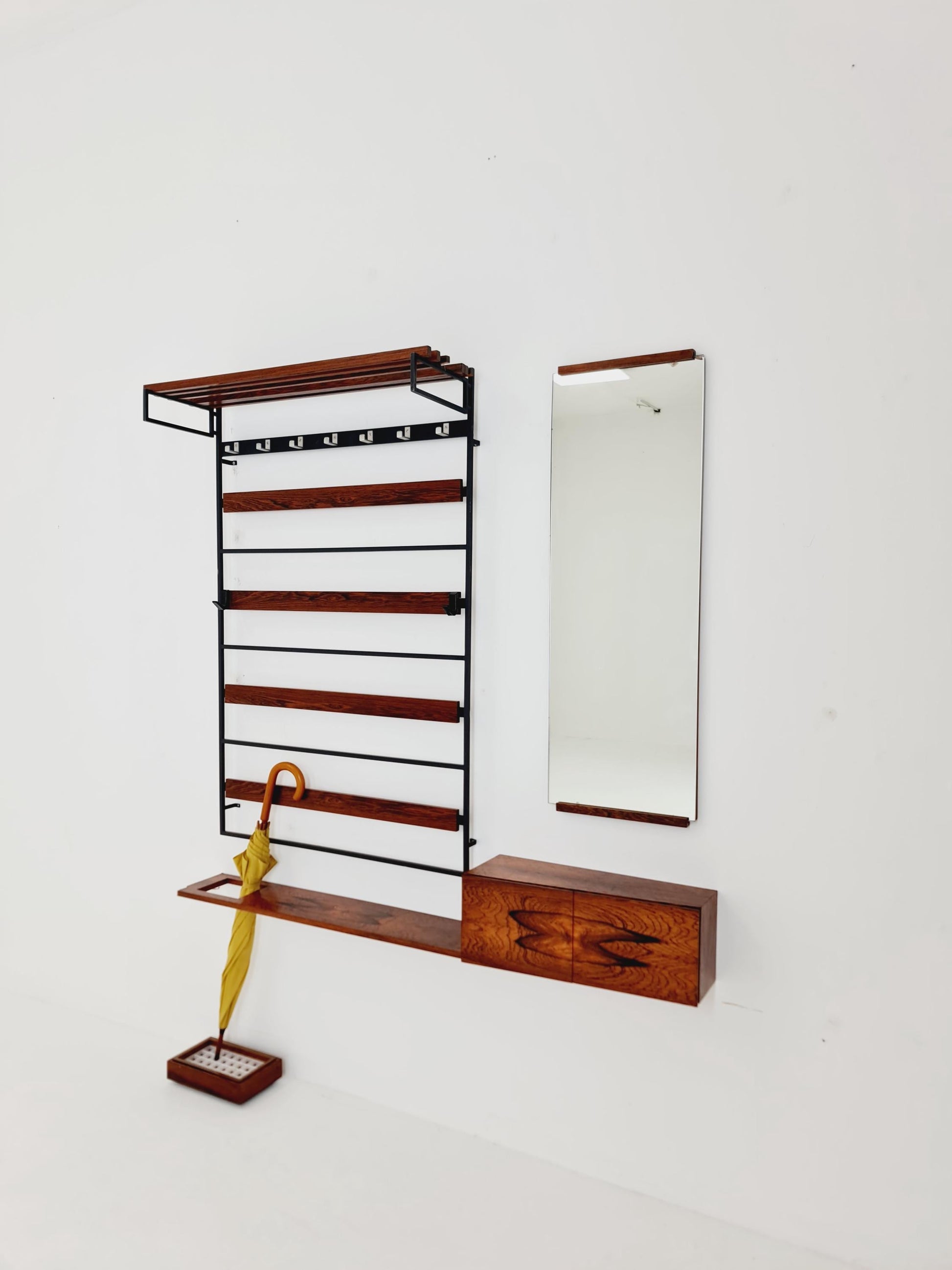 Germany Mid Century Rosewood wardrobe Set coat rack/ hallway wall wardrobe/ With Mirorr, Flor Cabinet 1960s