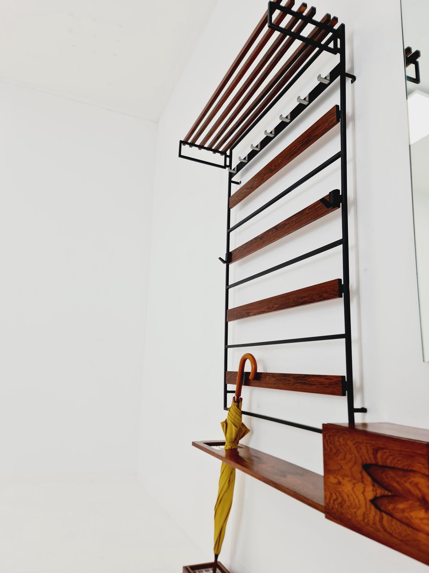 Germany Mid Century Rosewood wardrobe Set coat rack/ hallway wall wardrobe/ With Mirorr, Flor Cabinet 1960s