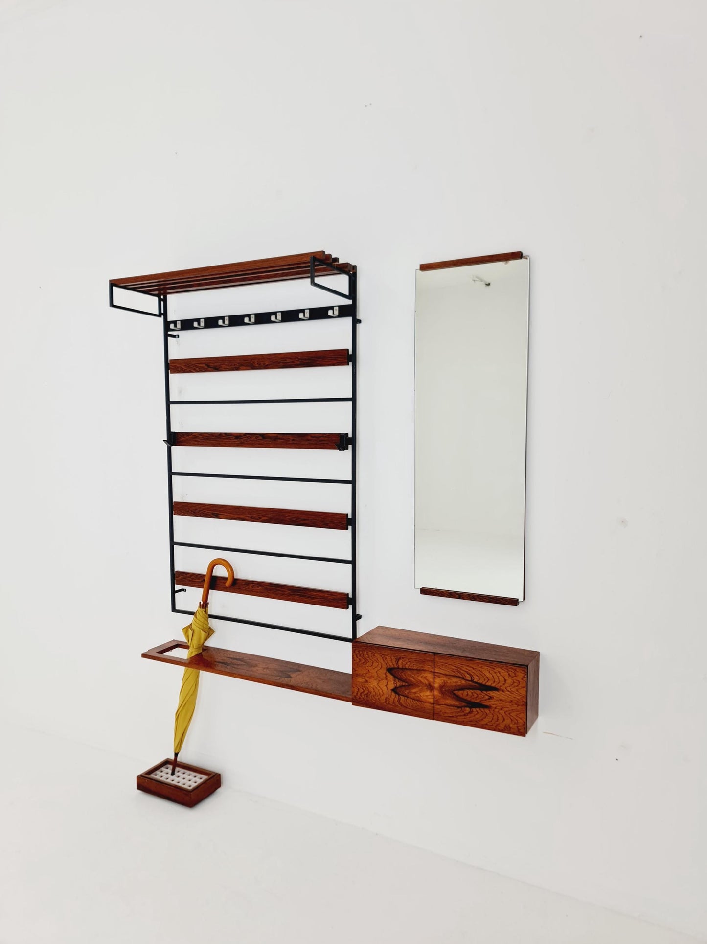 Germany Mid Century Rosewood wardrobe Set coat rack/ hallway wall wardrobe/ With Mirorr, Flor Cabinet 1960s