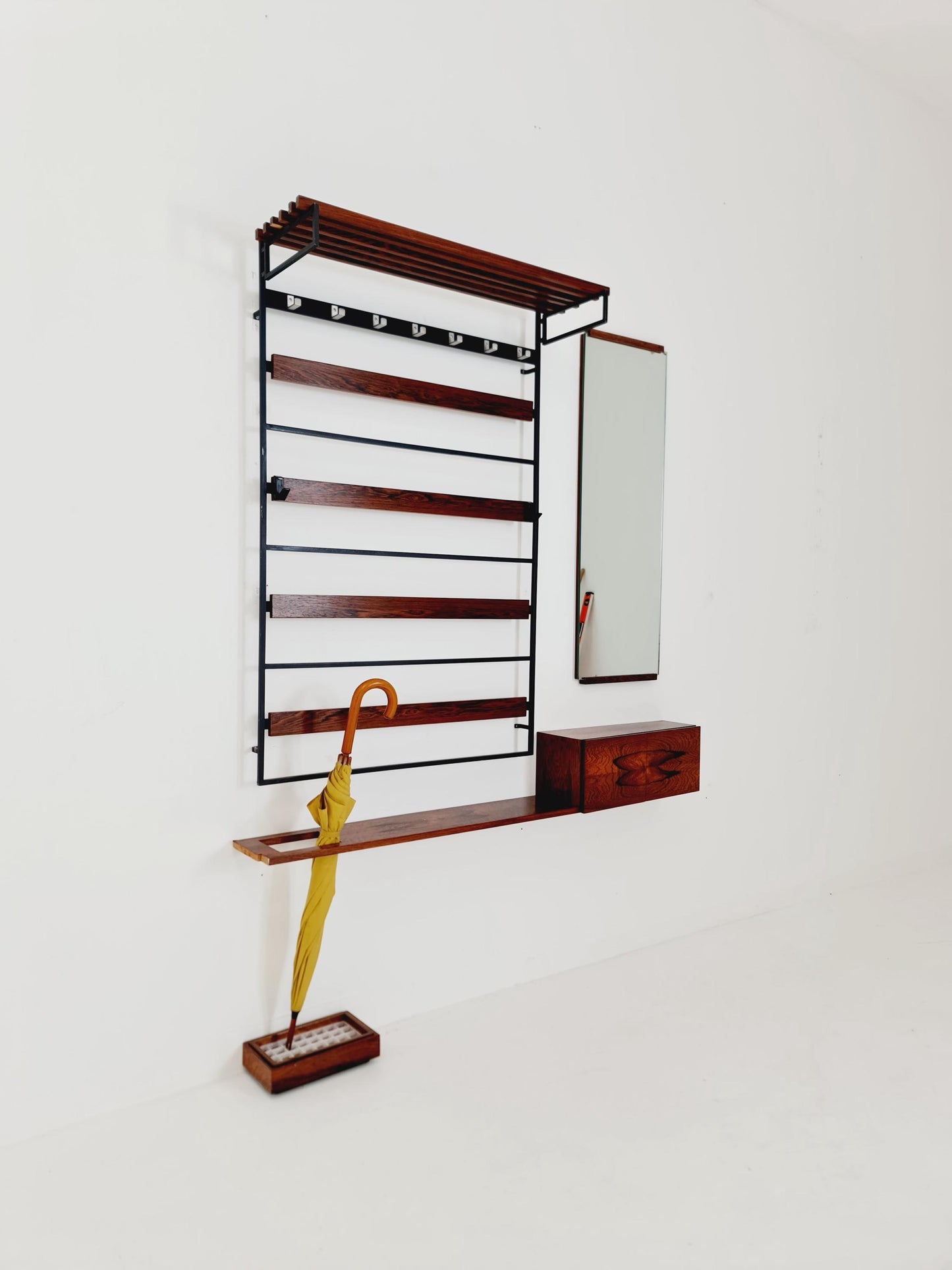 Germany Mid Century Rosewood wardrobe Set coat rack/ hallway wall wardrobe/ With Mirorr, Flor Cabinet 1960s