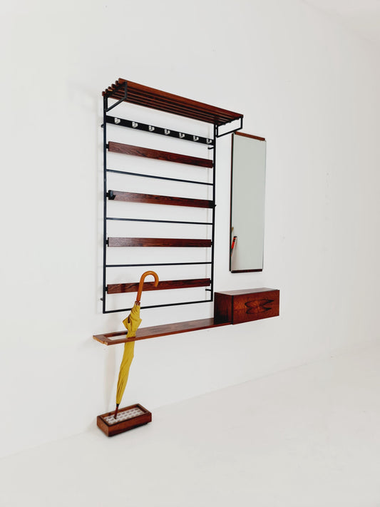 Germany Mid Century Rosewood wardrobe Set coat rack/ hallway wall wardrobe/ With Mirorr, Flor Cabinet 1960s