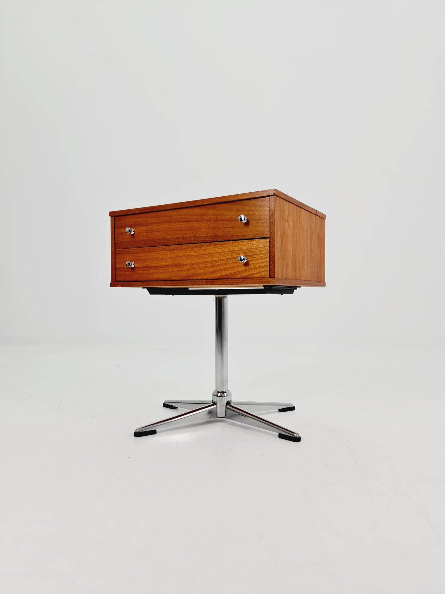 Vintage walnut sweing table/ side table cabinet, By horn möbel 1970s