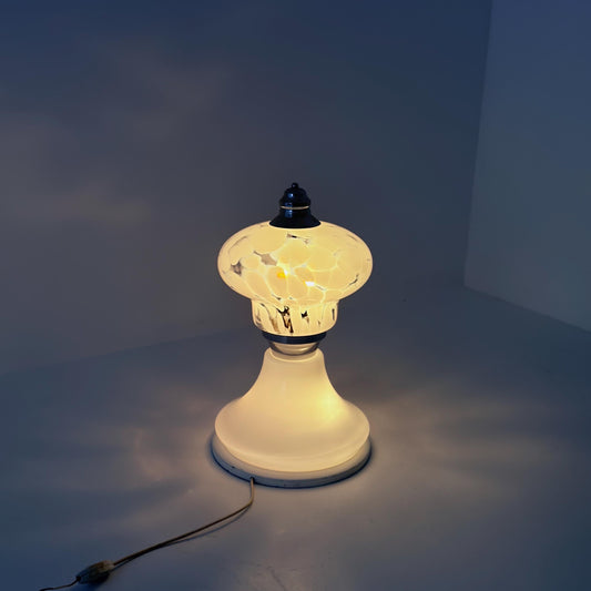 Mid Century Modern Space Age Lighting Large Murano Mushroom Table Lamp by Aldo Nason for Mazzega, White Milk Glass, Italy 1970s