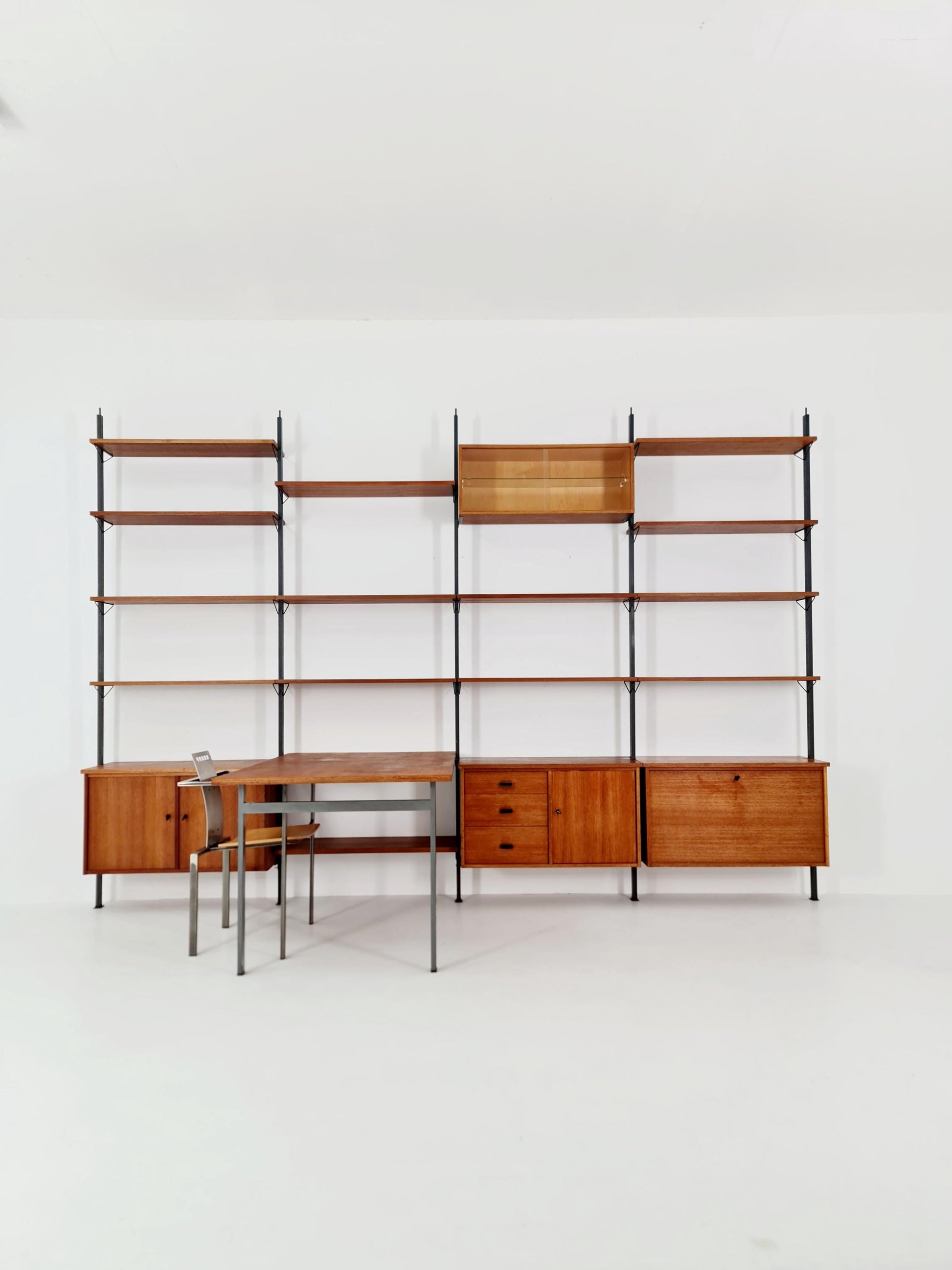 Mid century room divider shelf system EXtra Wide teak & metal by Olof Pira Sweden, 1950s
