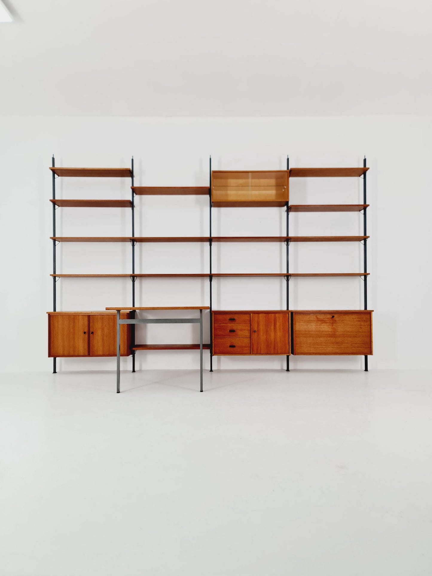 Mid century room divider shelf system EXtra Wide teak & metal by Olof Pira Sweden, 1950s