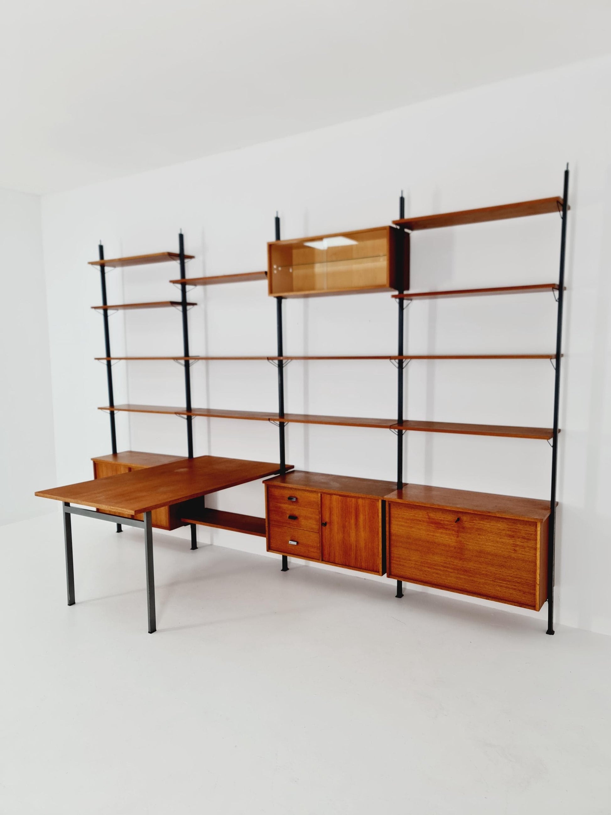 Mid century room divider shelf system EXtra Wide teak & metal by Olof Pira Sweden, 1950s