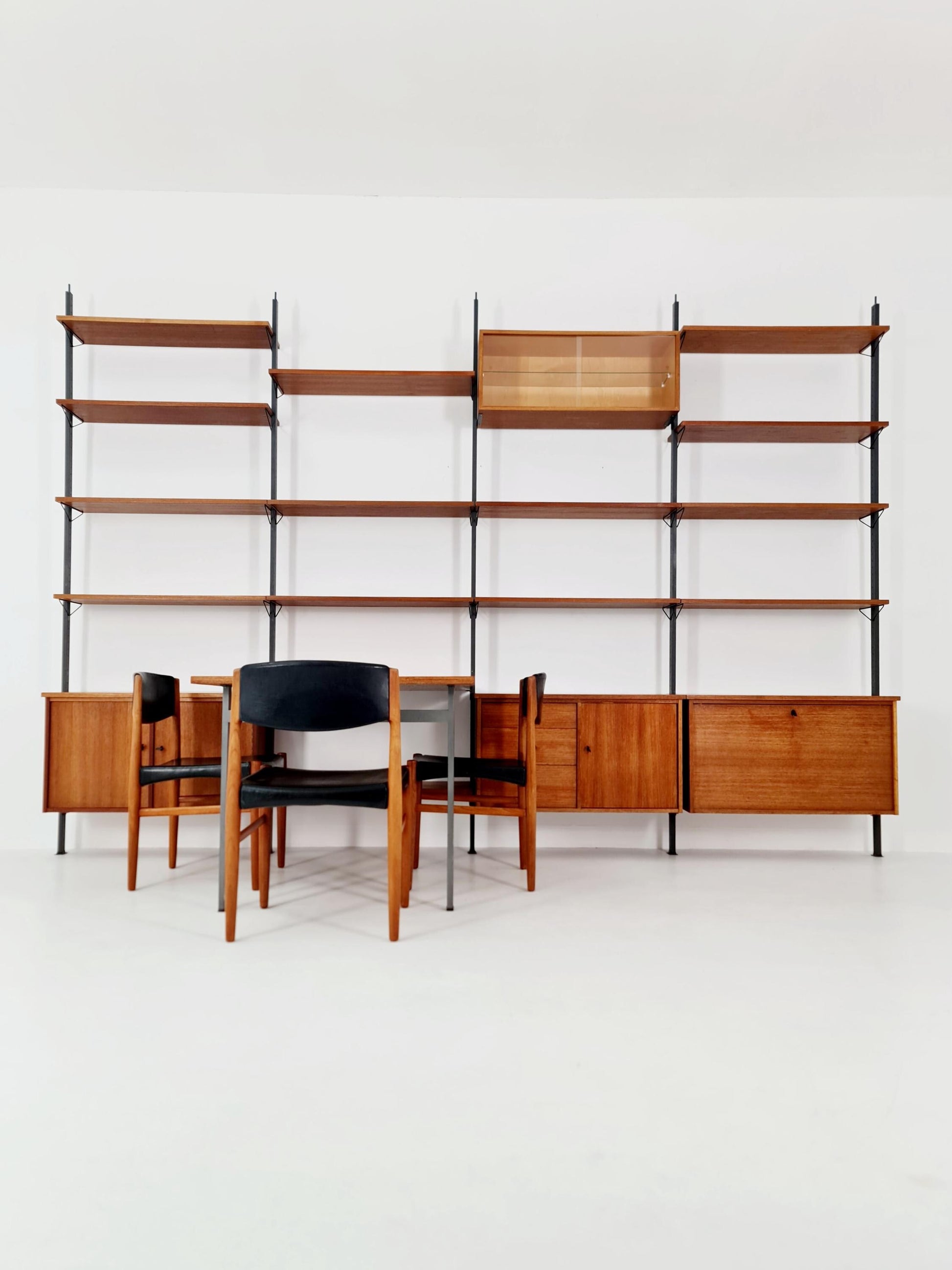 Mid century room divider shelf system EXtra Wide teak & metal by Olof Pira Sweden, 1950s