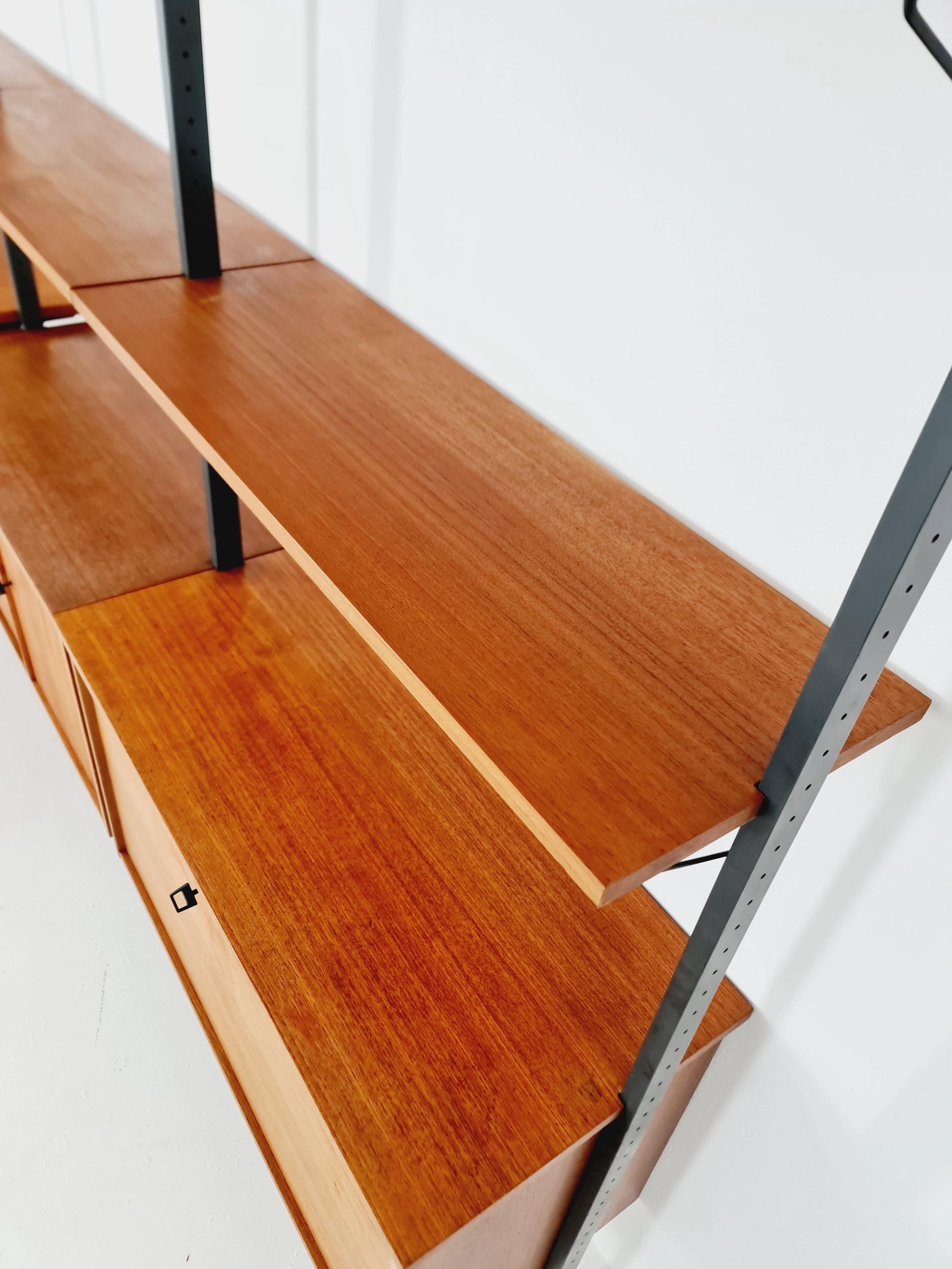 Mid century room divider shelf system EXtra Wide teak & metal by Olof Pira Sweden, 1950s