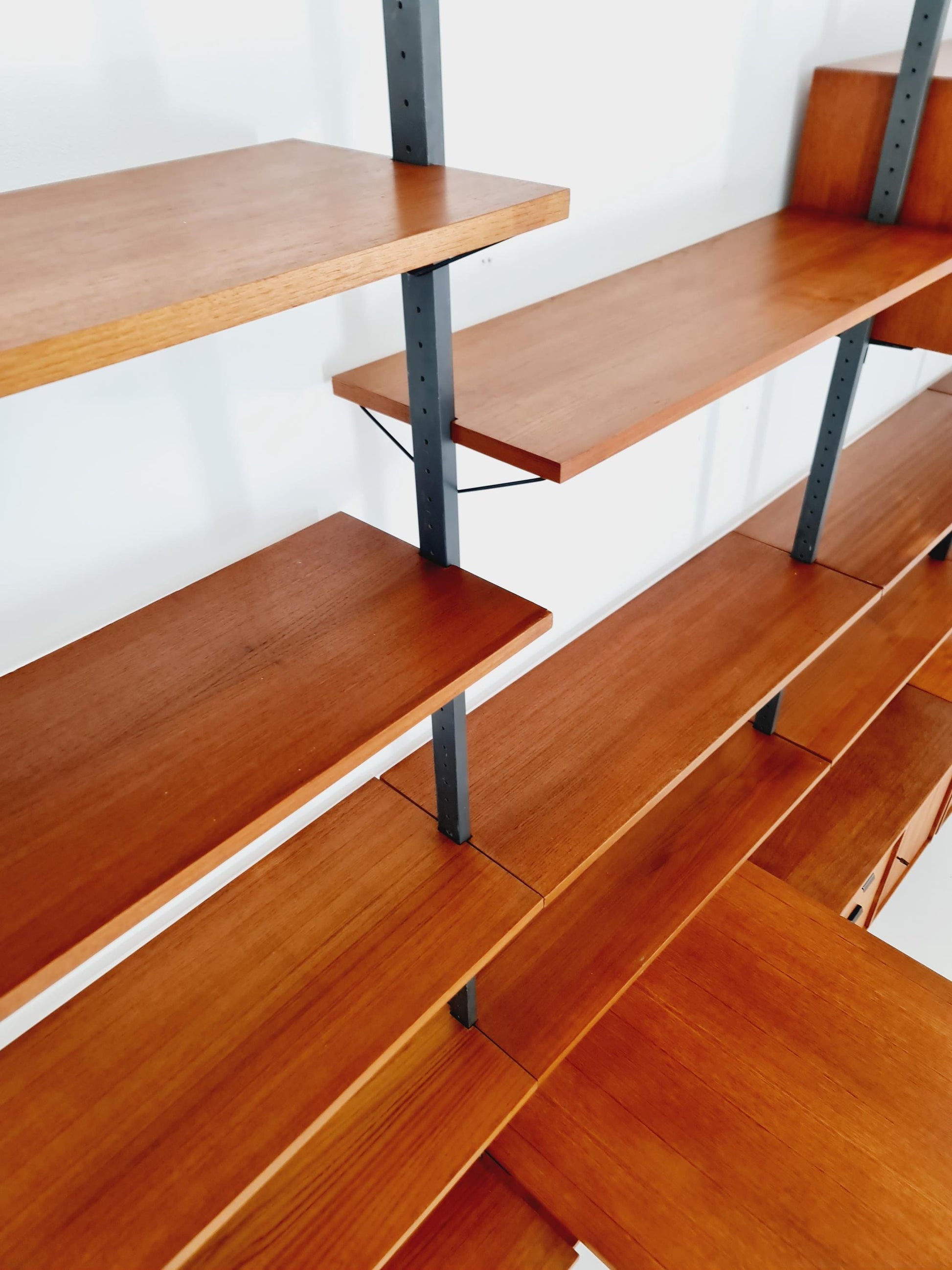 Mid century room divider shelf system EXtra Wide teak & metal by Olof Pira Sweden, 1950s