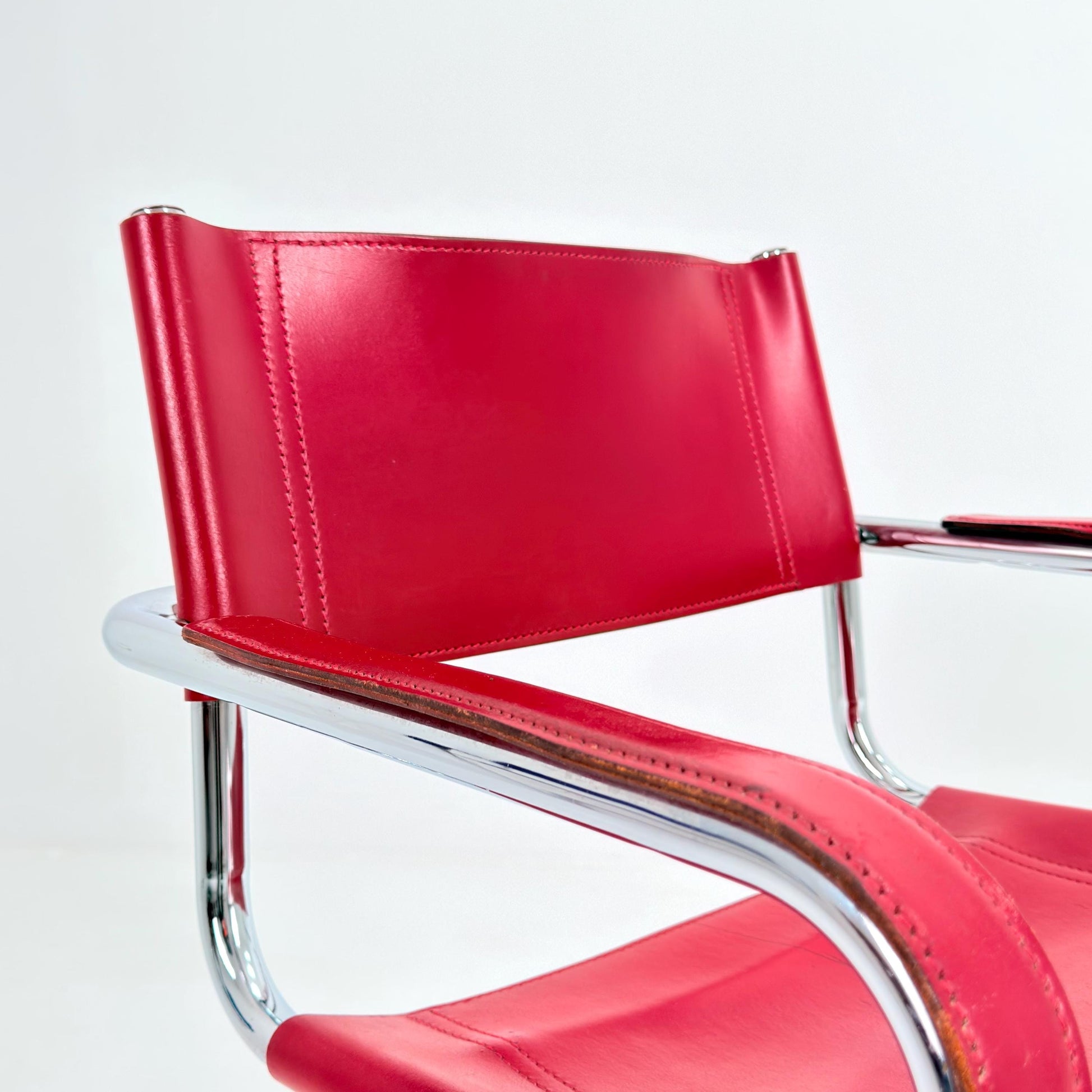 Mid century Mart Stam & Marcel Breuer S34 Cantilever Chair – wine red Leather Bauhaus Desk Chair – Italy 1980s