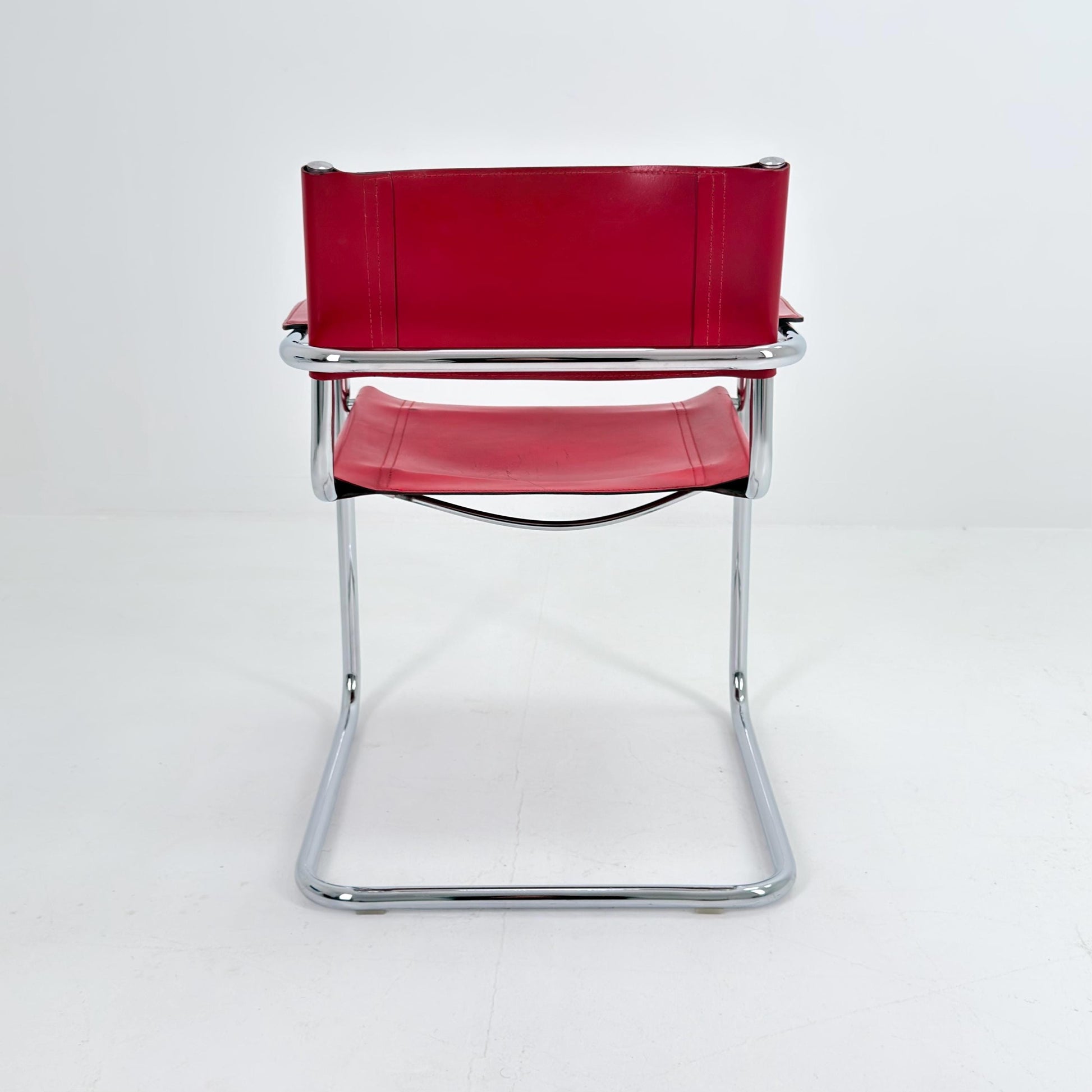 Mid century Mart Stam & Marcel Breuer S34 Cantilever Chair – wine red Leather Bauhaus Desk Chair – Italy 1980s