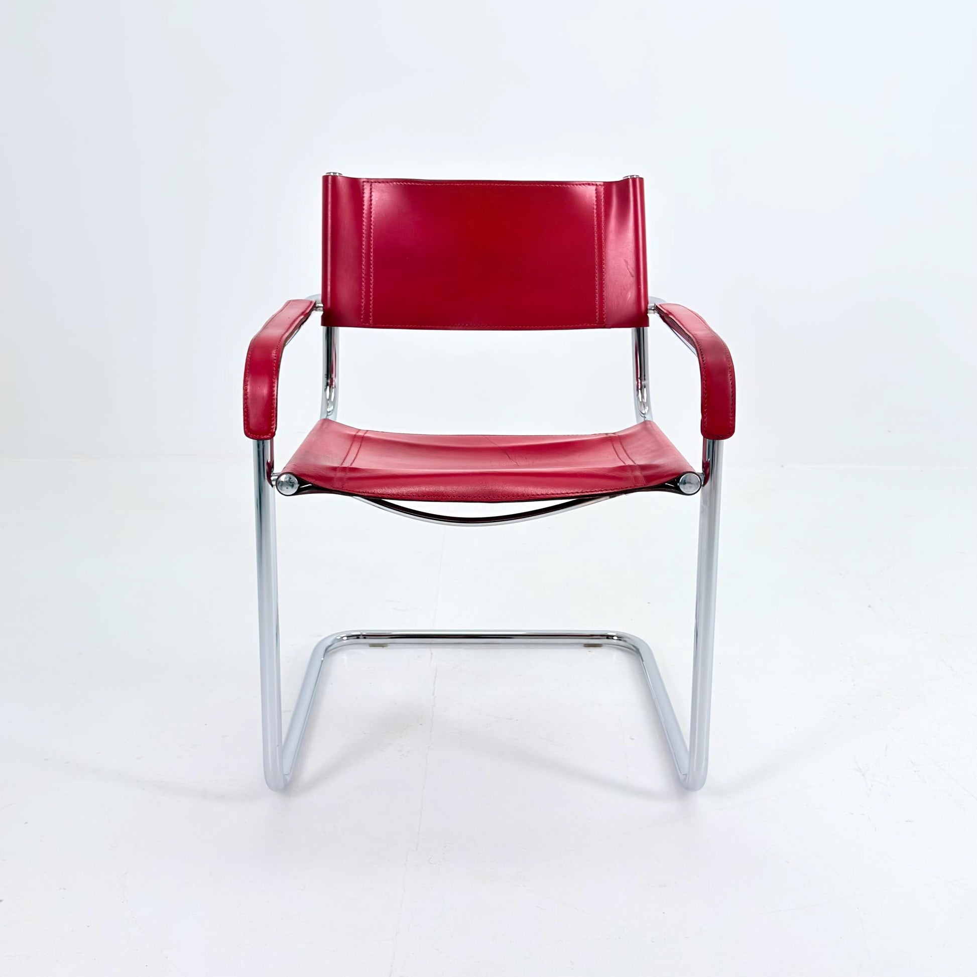 Mid century Mart Stam & Marcel Breuer S34 Cantilever Chair – wine red Leather Bauhaus Desk Chair – Italy 1980s