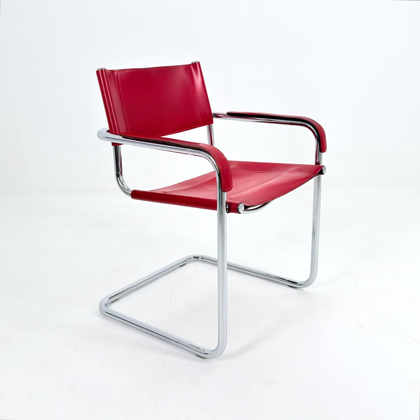 Mid century Mart Stam & Marcel Breuer S34 Cantilever Chair – wine red Leather Bauhaus Desk Chair – Italy 1980s