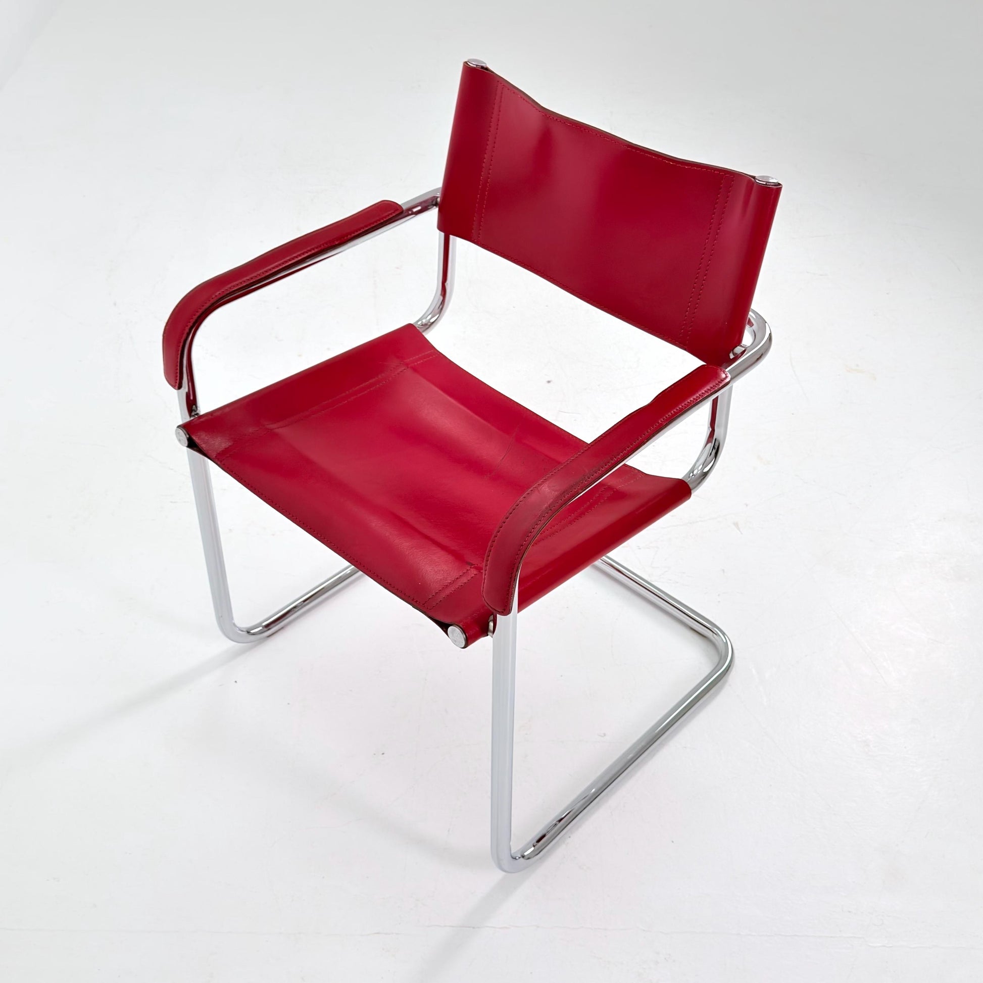 Mid century Mart Stam & Marcel Breuer S34 Cantilever Chair – wine red Leather Bauhaus Desk Chair – Italy 1980s