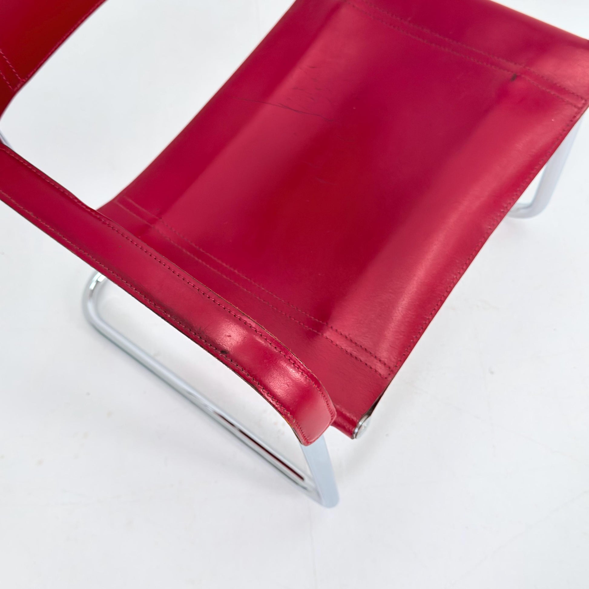 Mid century Mart Stam & Marcel Breuer S34 Cantilever Chair – wine red Leather Bauhaus Desk Chair – Italy 1980s