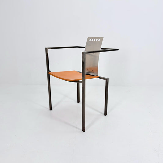 Mid century Postmodern Armchairs by Karl Friedrich Förster, Red Plywood & Steel, 1980s Germany