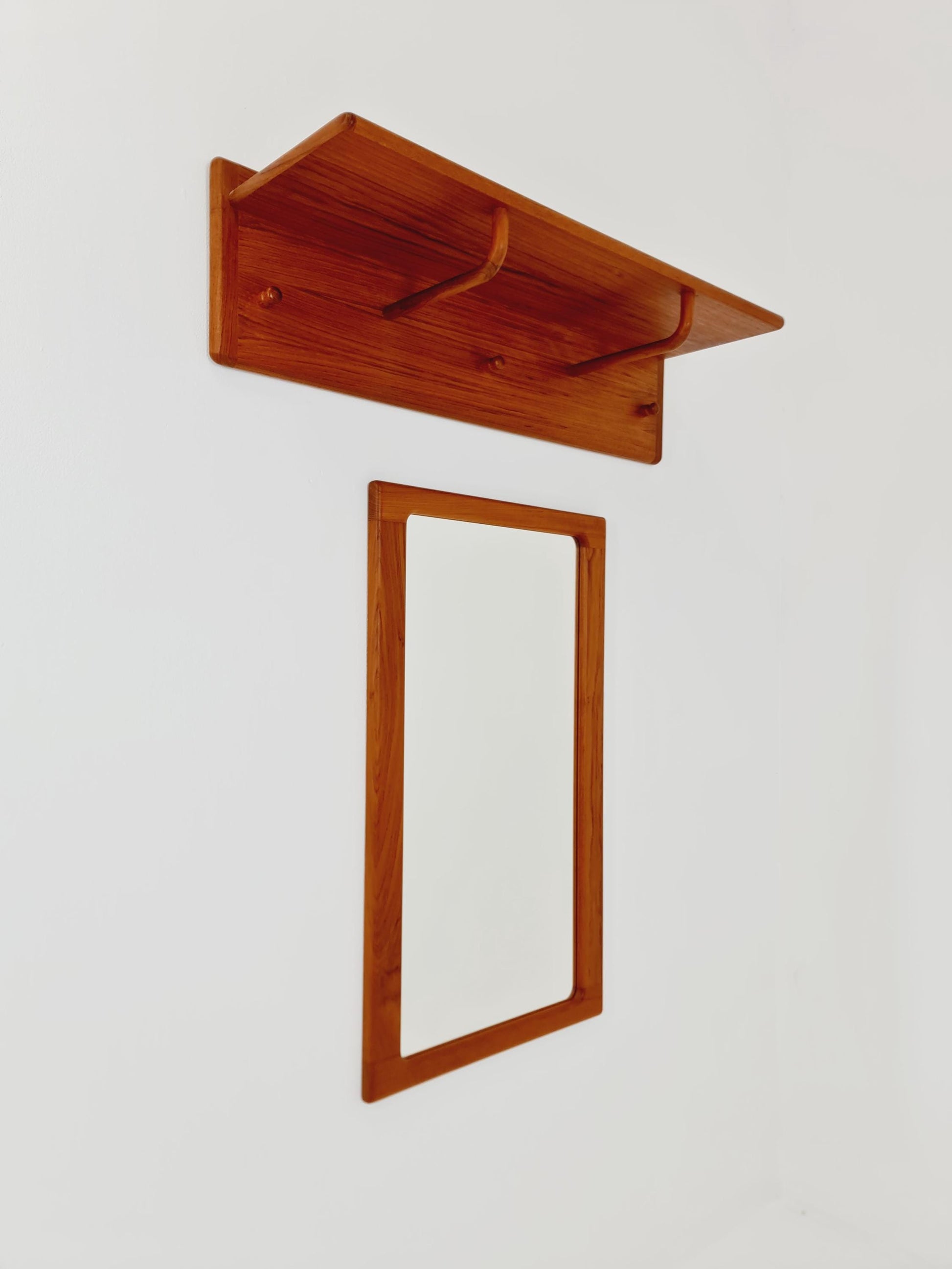 Mid century Danish Wardarobe Set with Mirror By Silkborg Møbelfabrik, teak wall coat rack 1960s