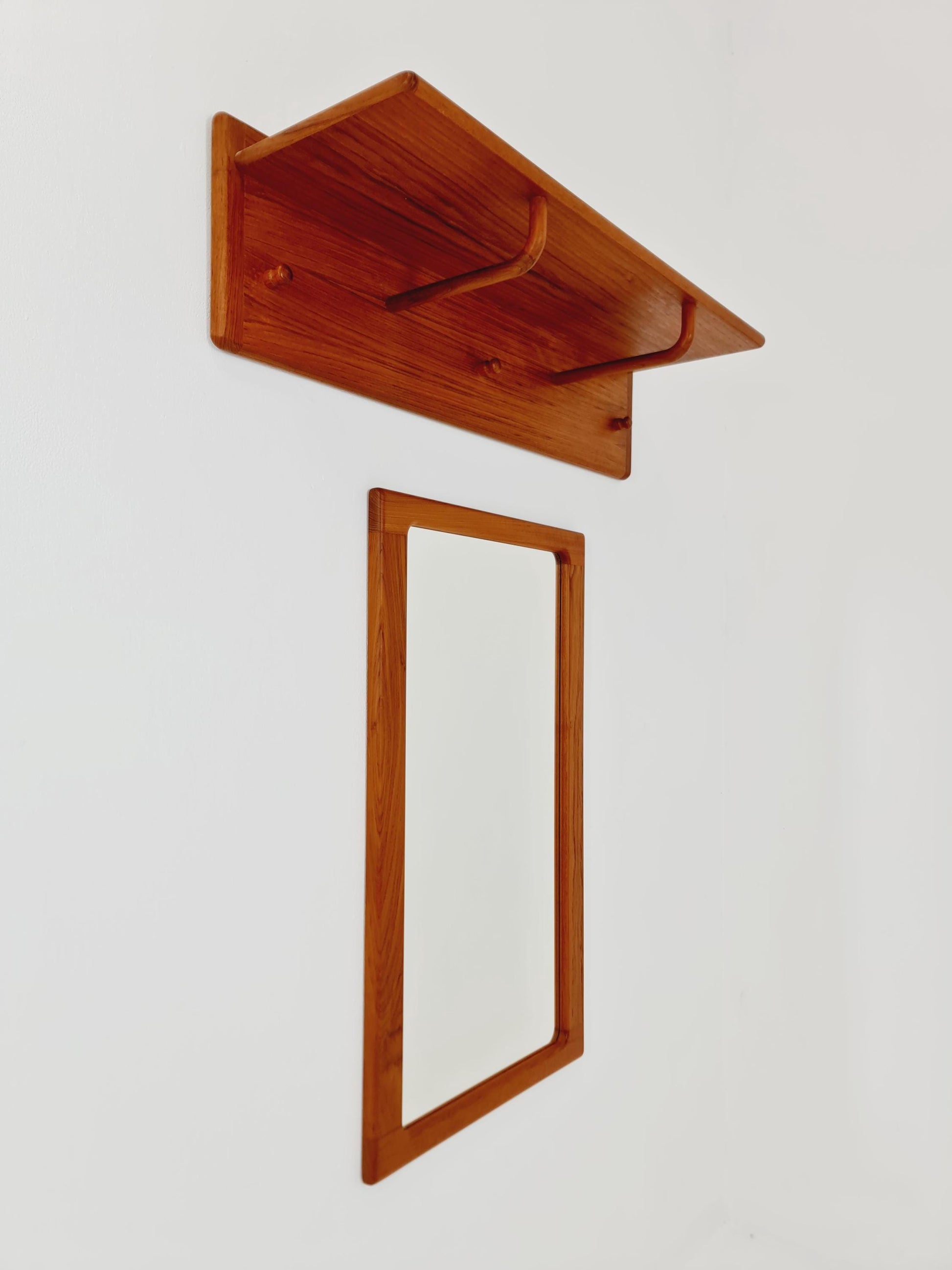 Mid century Danish Wardarobe Set with Mirror By Silkborg Møbelfabrik, teak wall coat rack 1960s