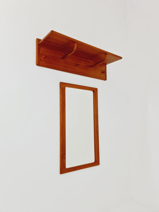 Mid century Danish Wardarobe Set with Mirror By Silkborg Møbelfabrik, teak wall coat rack 1960s