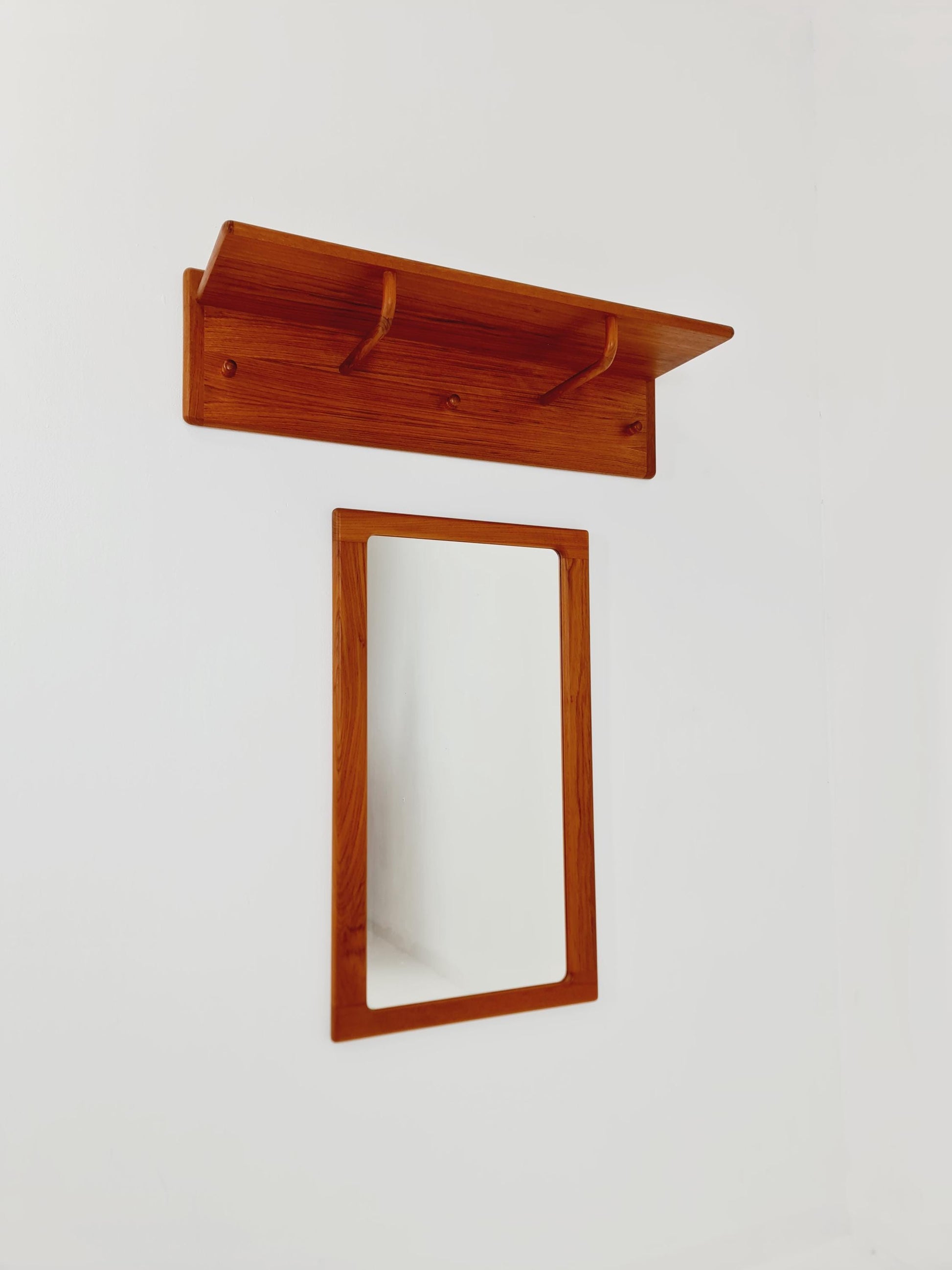 Mid century Danish Wardarobe Set with Mirror By Silkborg Møbelfabrik, teak wall coat rack 1960s