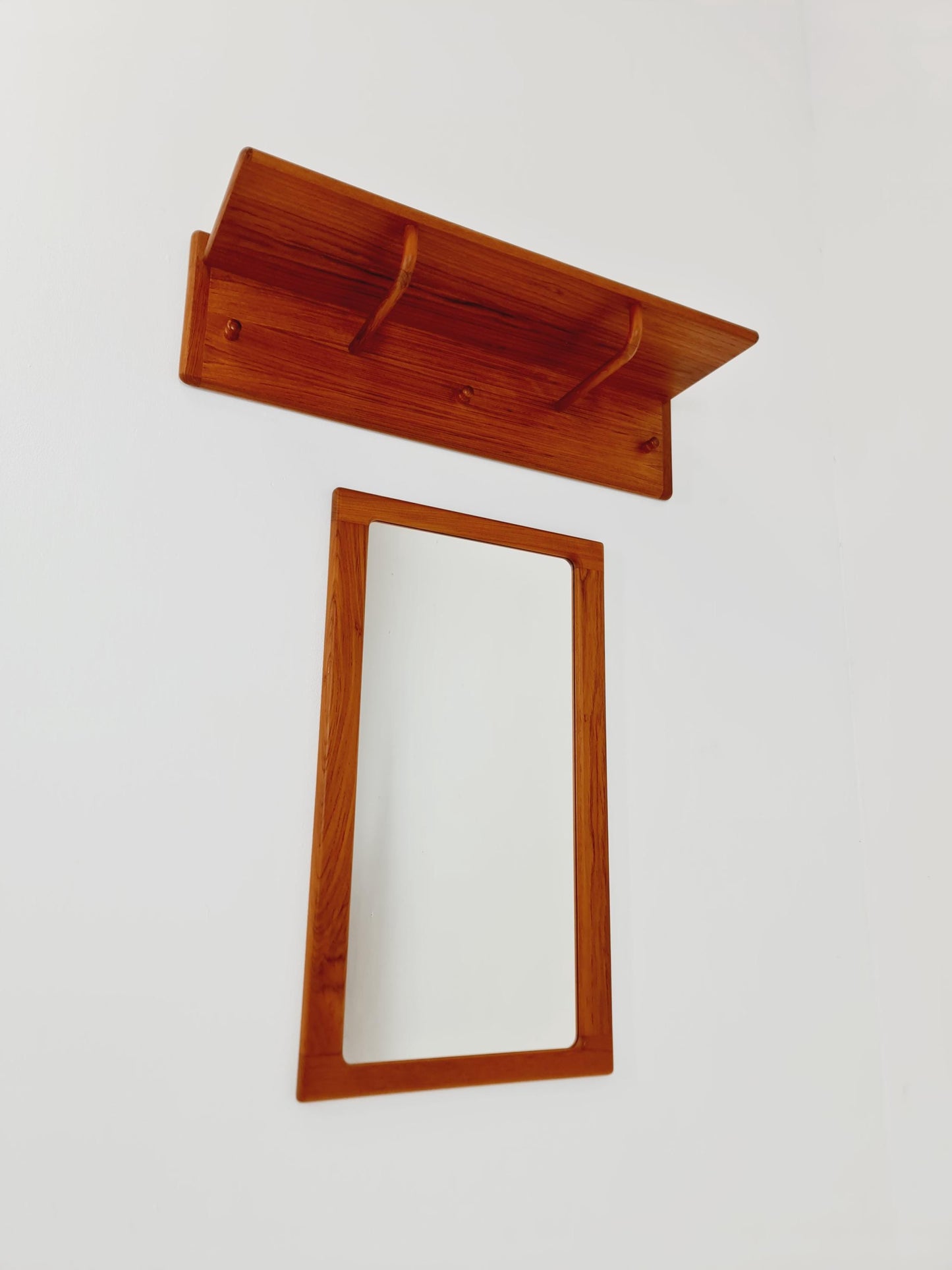 Mid century Danish Wardarobe Set with Mirror By Silkborg Møbelfabrik, teak wall coat rack 1960s