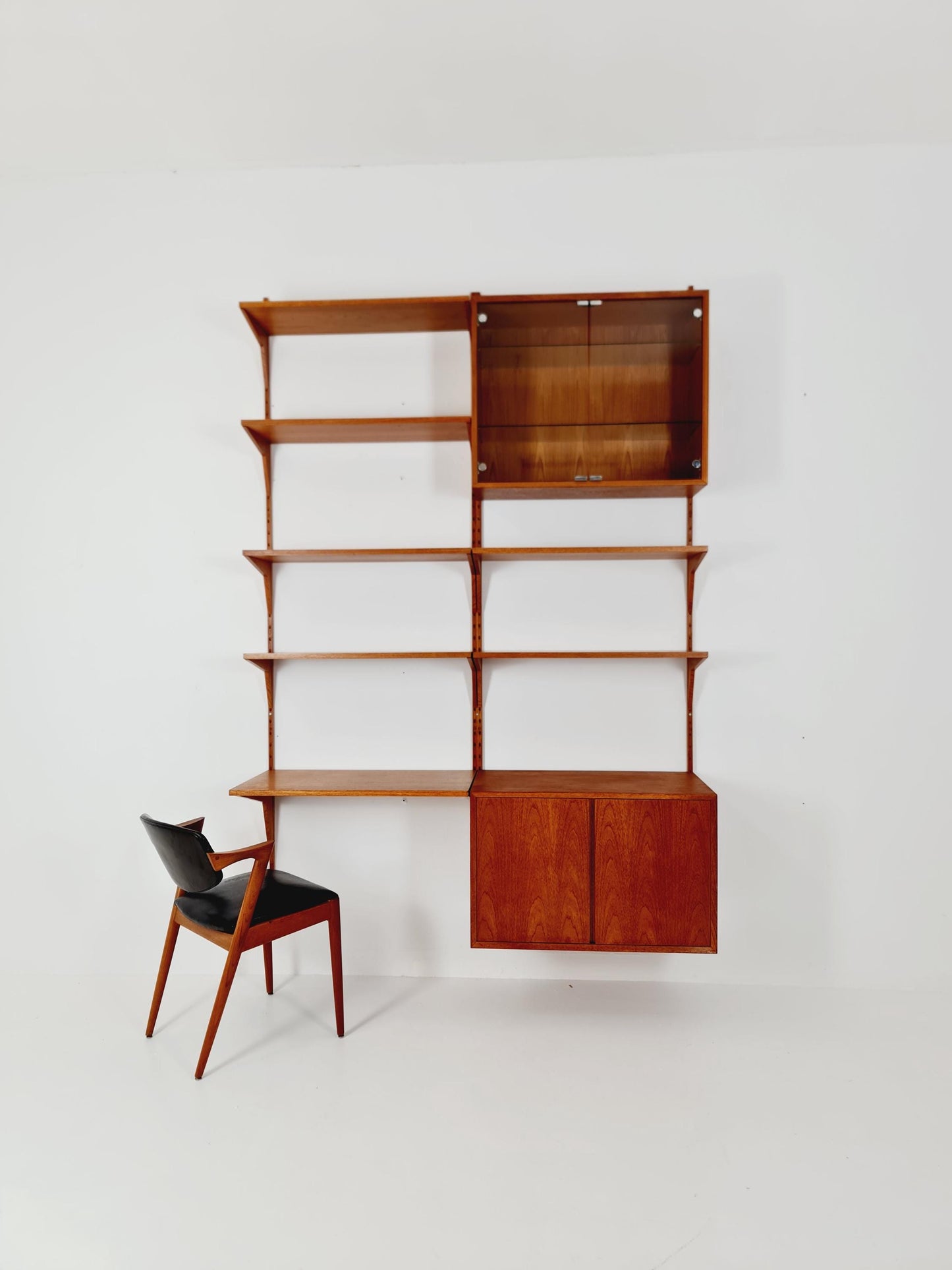 Mid century Danish Teak Wall Unit with cabinet /Desk and vitrine by Poul Cadovius for Royal,Denmark, 1960s