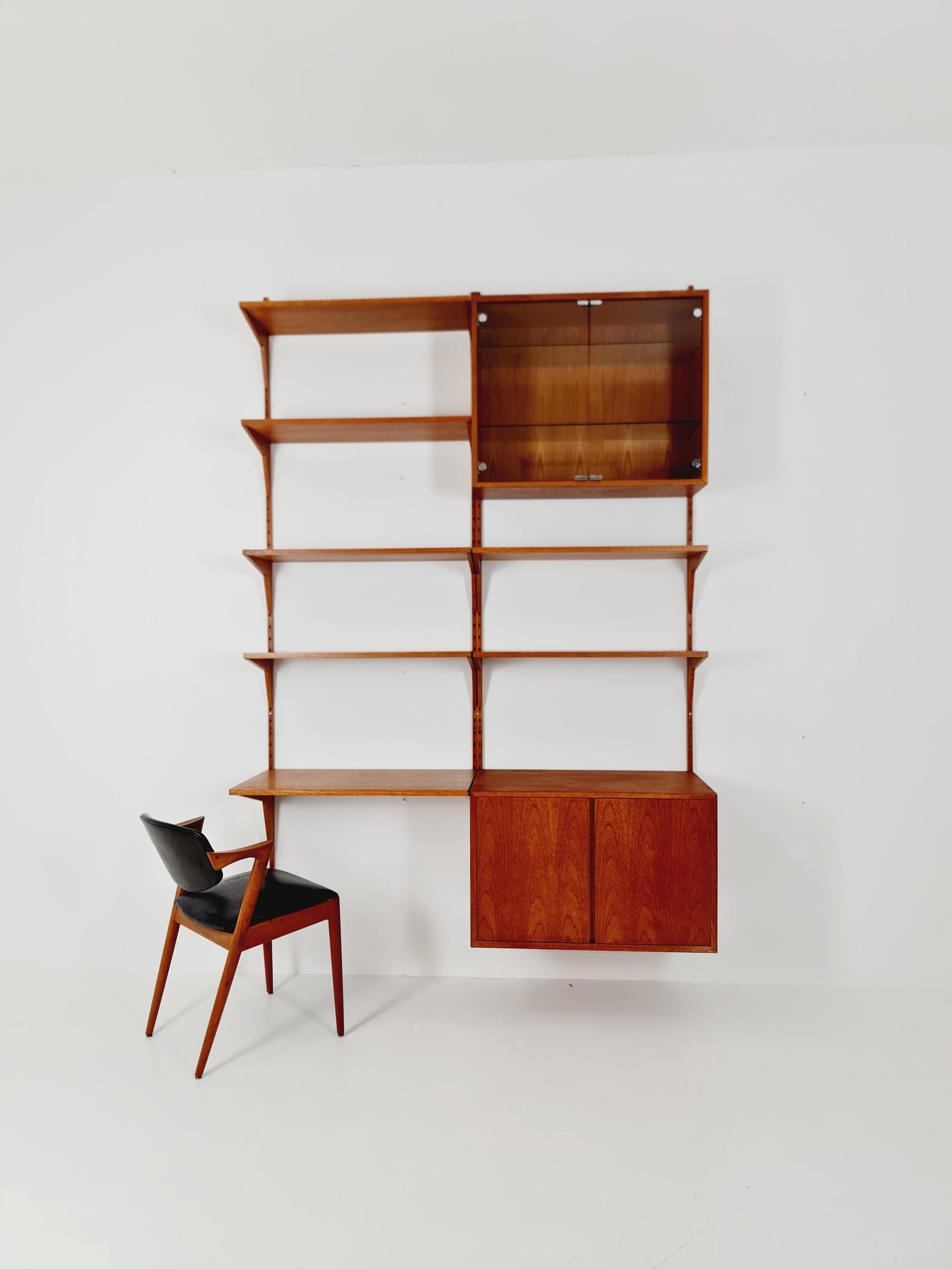 Mid century Danish Teak Wall Unit with cabinet /Desk and vitrine by Poul Cadovius for Royal,Denmark, 1960s