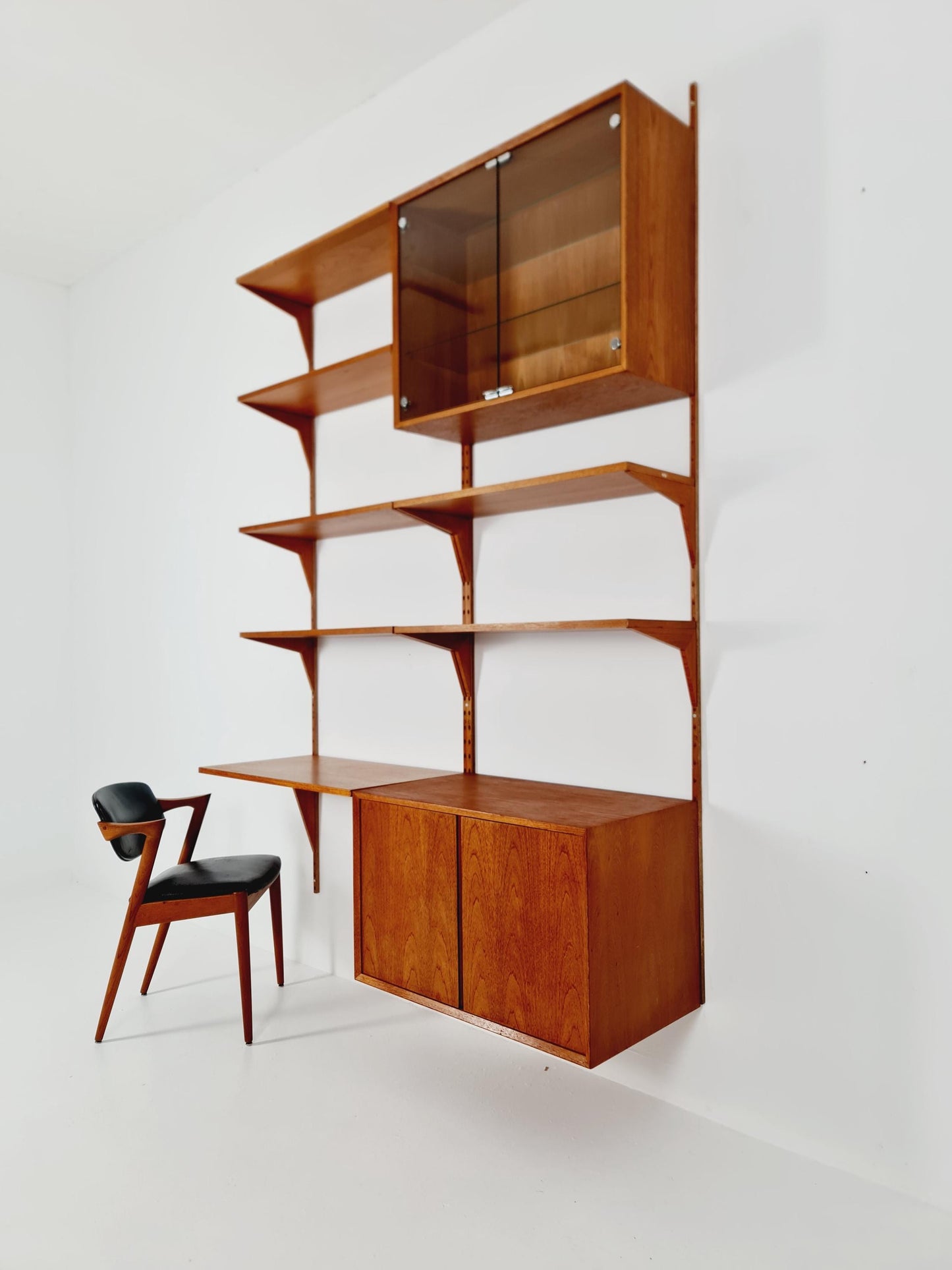 Mid century Danish Teak Wall Unit with cabinet /Desk and vitrine by Poul Cadovius for Royal,Denmark, 1960s