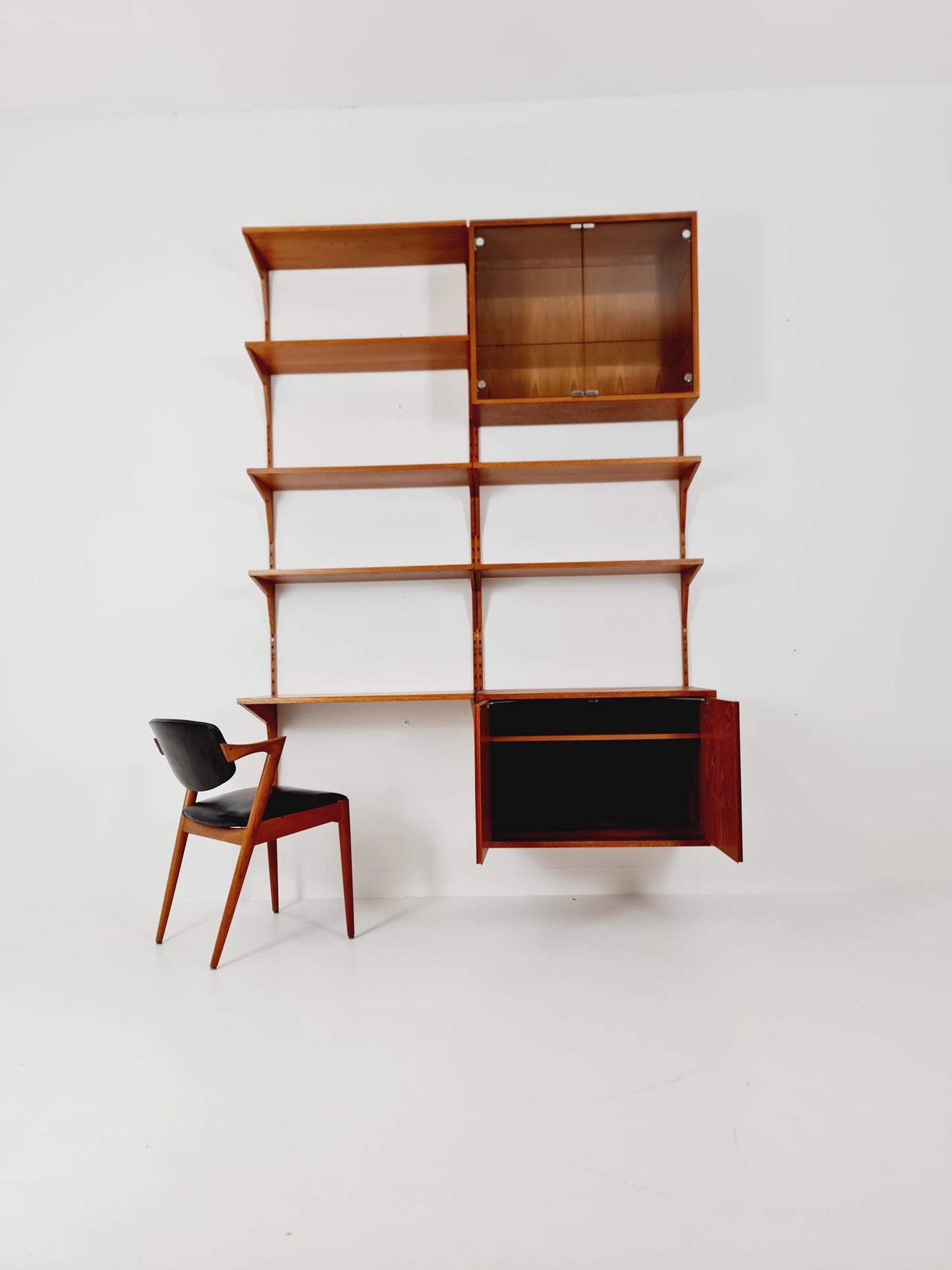 Mid century Danish Teak Wall Unit with cabinet /Desk and vitrine by Poul Cadovius for Royal,Denmark, 1960s