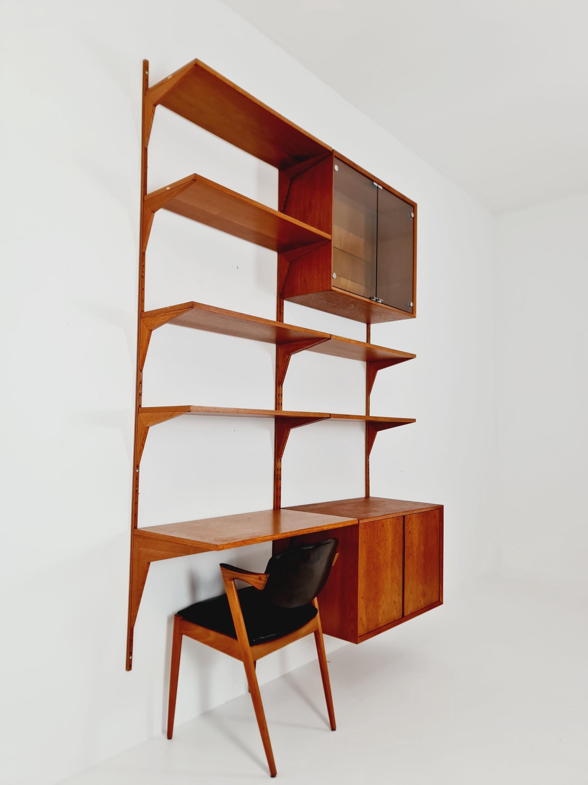 Mid century Danish Teak Wall Unit with cabinet /Desk and vitrine by Poul Cadovius for Royal,Denmark, 1960s