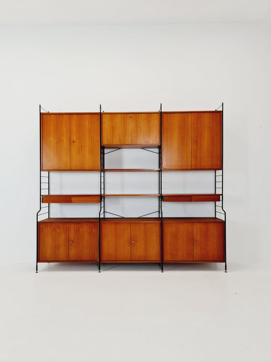 String shelf-system, bookcase with cabinets walnut by WHB Germany, 1950s