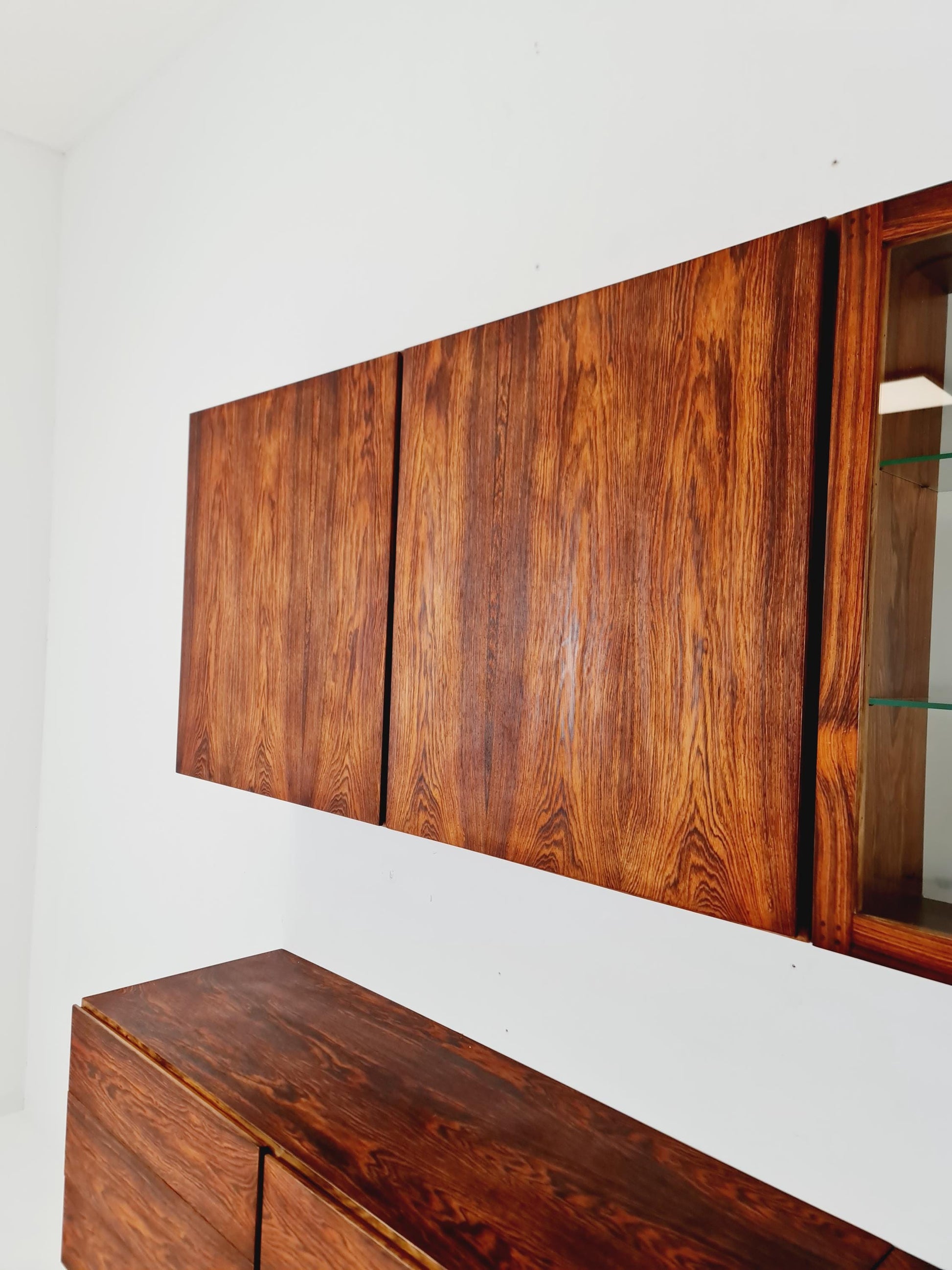 super Rare Mid-Century Modern Rosewood Wall Unit –with Record cabinet Floating Cabinet Set (4 Pieces)1960s