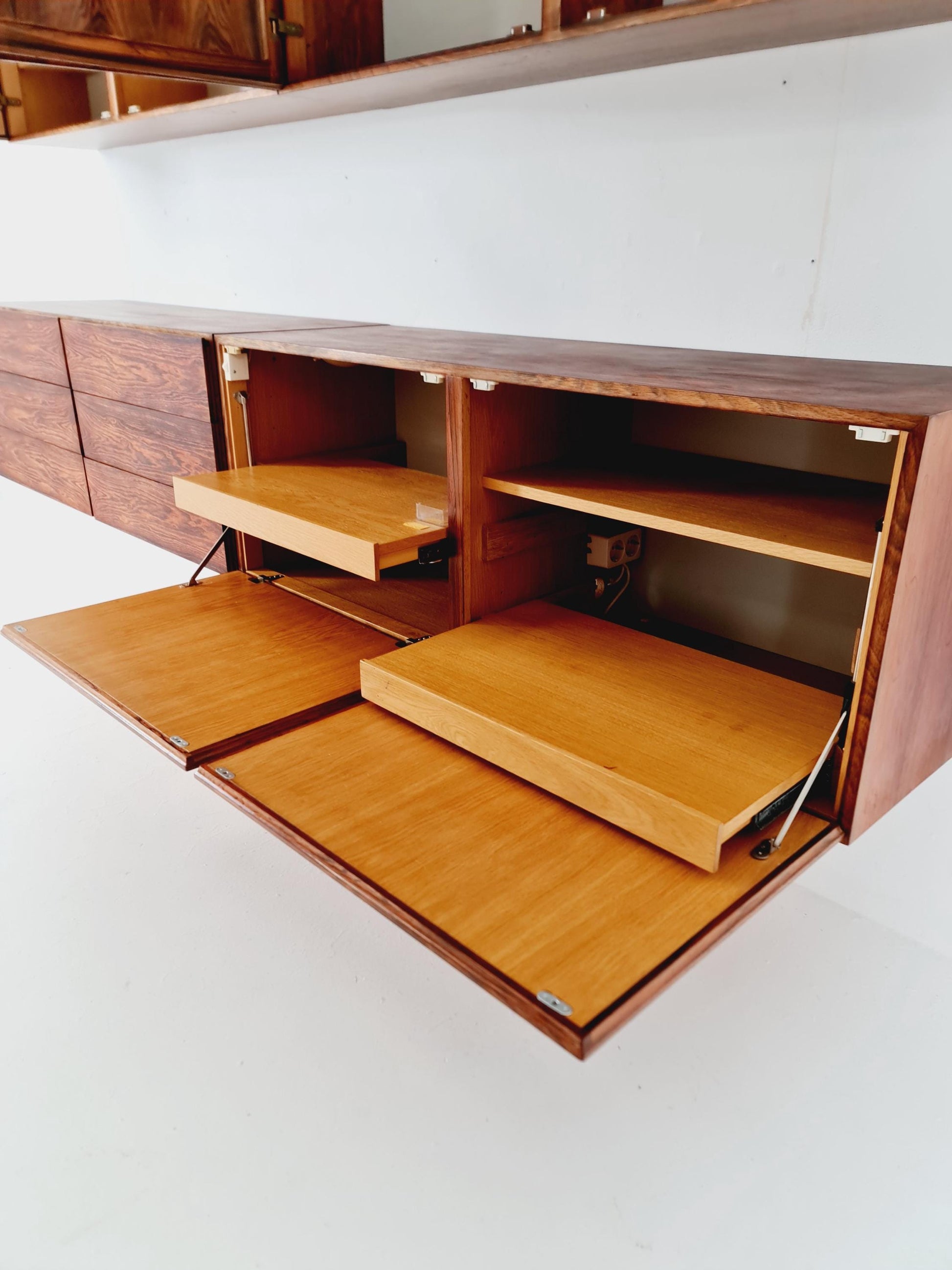 super Rare Mid-Century Modern Rosewood Wall Unit –with Record cabinet Floating Cabinet Set (4 Pieces)1960s